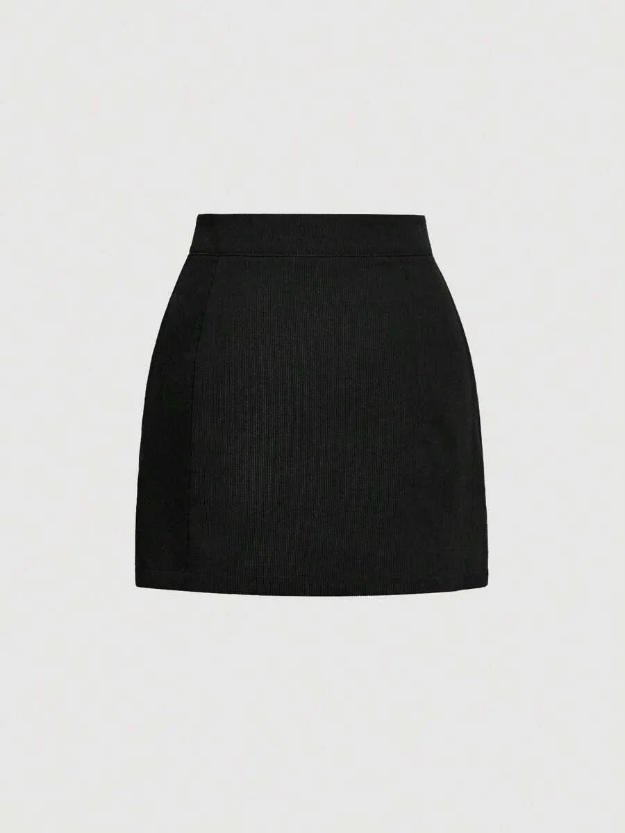Button Front Corduroy Skirt