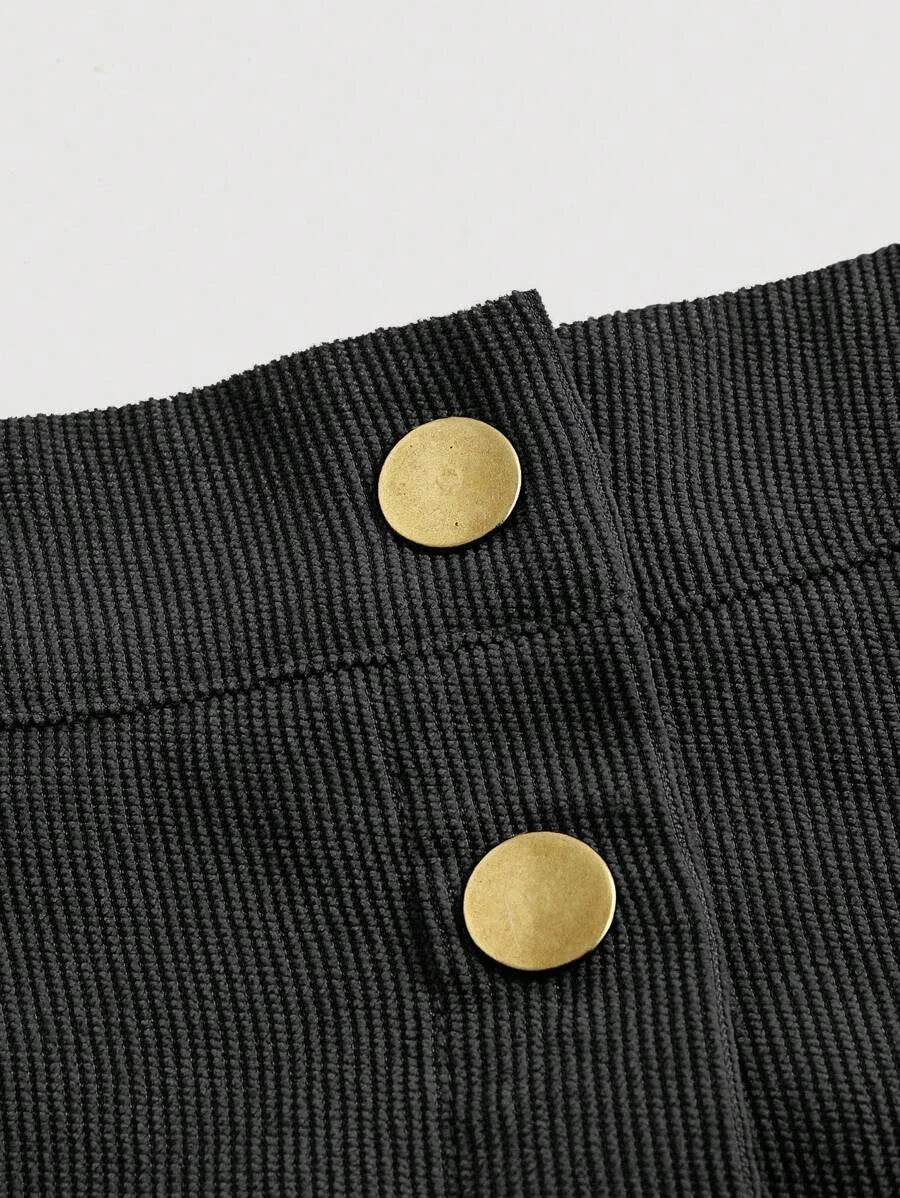 Button Front Corduroy Skirt