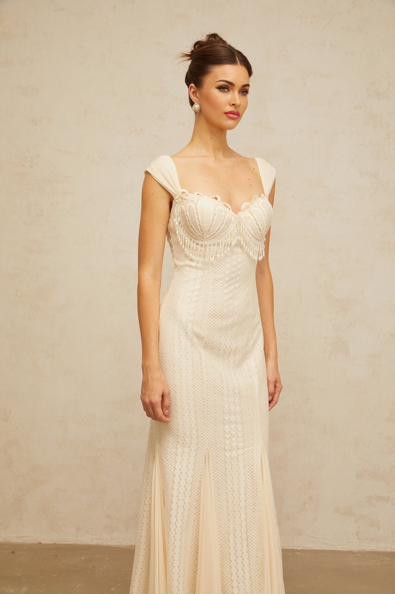 Calliopée creamwhite embellished flared maxi dress