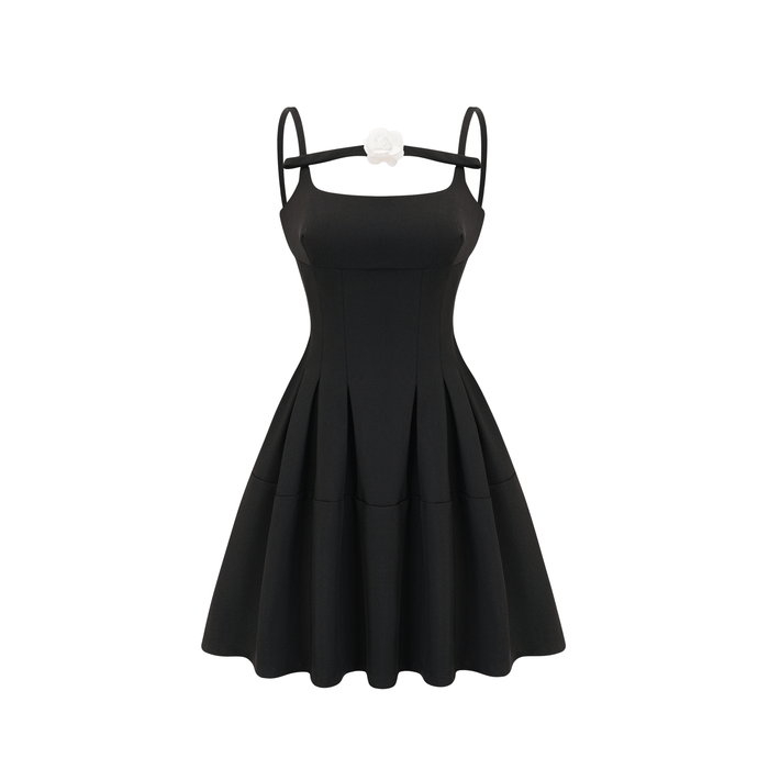 Angelica Mini Dress Camellia Pleated Open Back Chic
