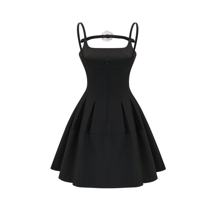 Angelica Mini Dress Camellia Pleated Open Back Chic