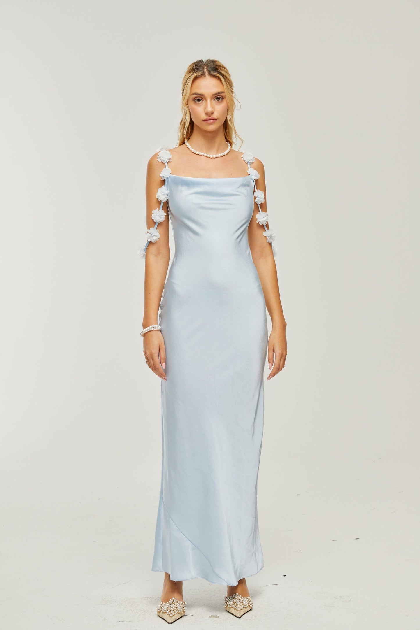 Capri floralstraps satin maxi dress