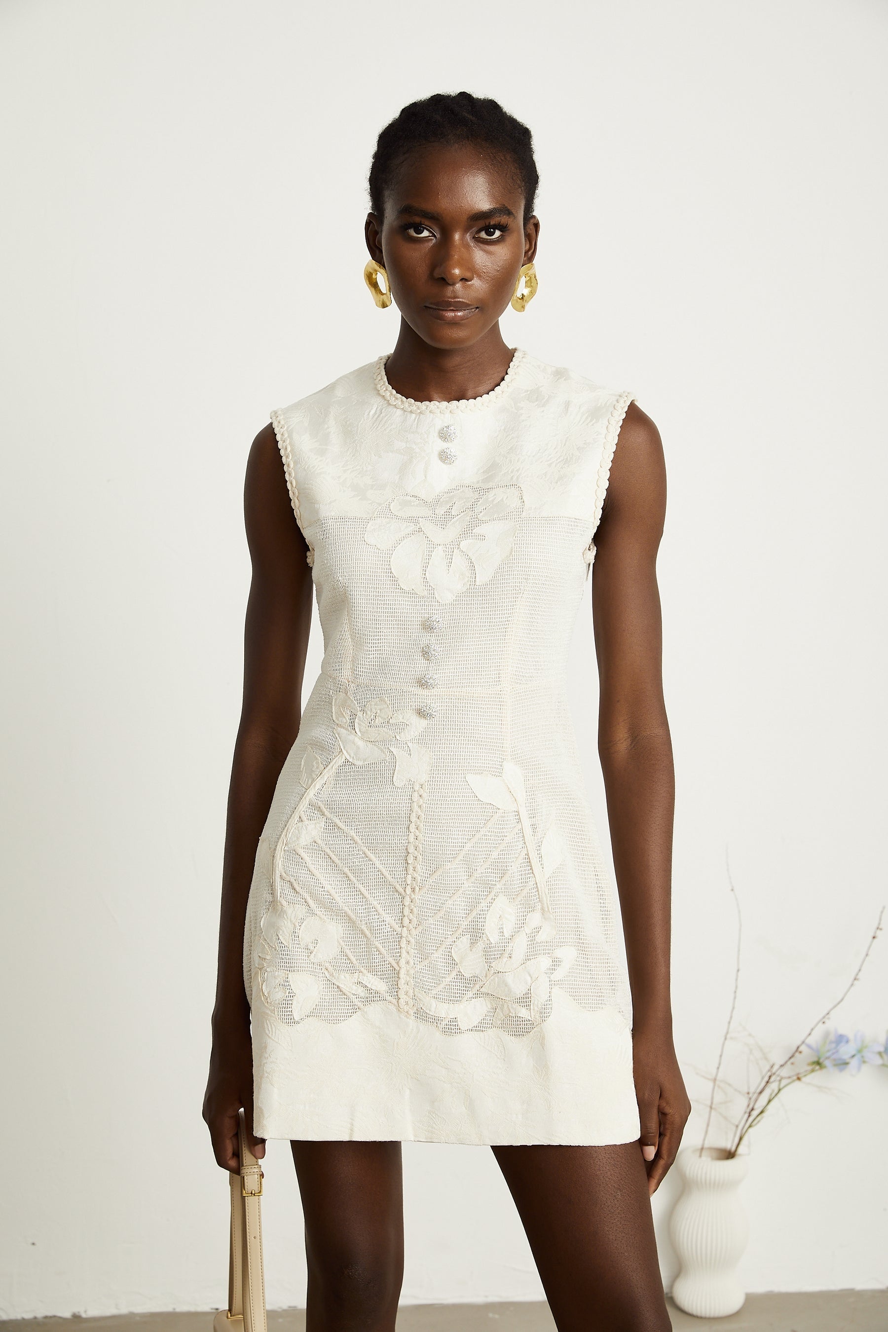 Capucine beadembellished jacquard sleeveless mini dress