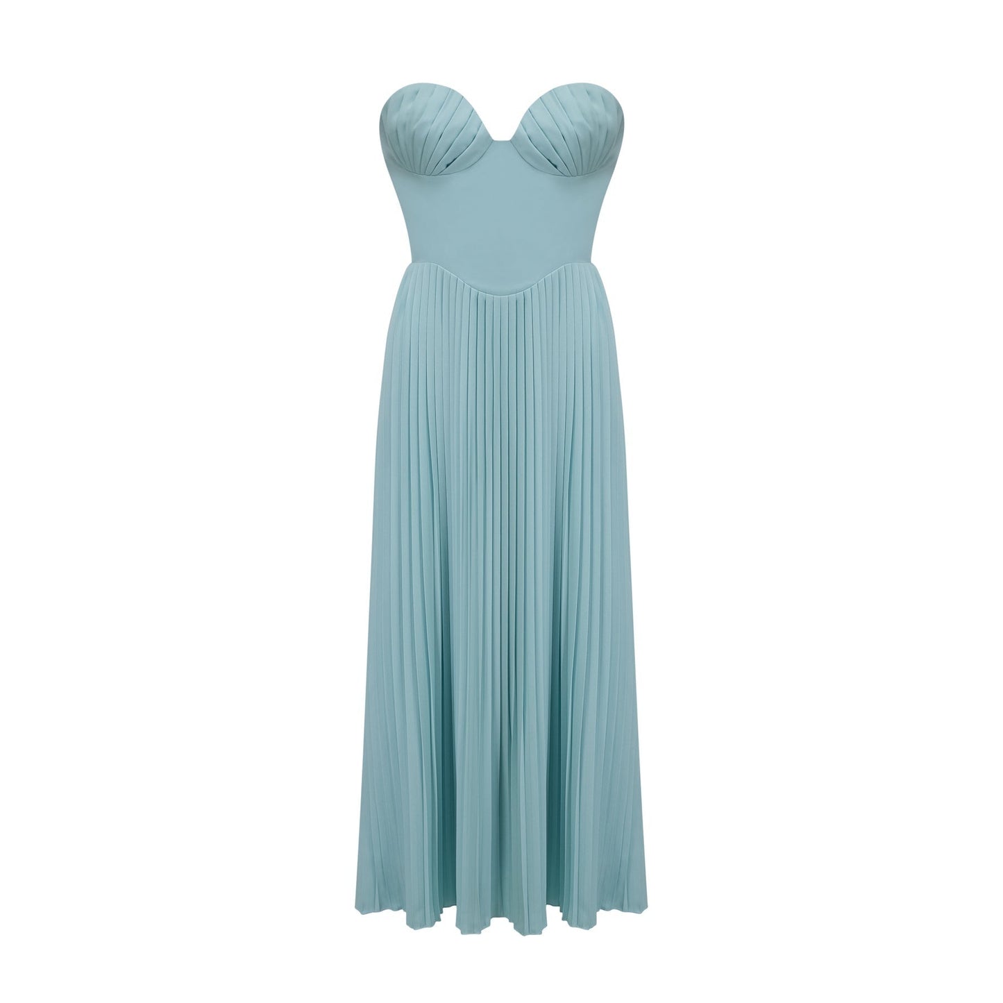 Carlotta blue pleated corset maxi dress