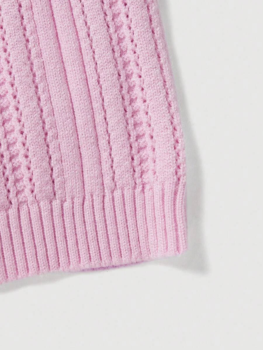 Casual Pink Off Shoulder Knitted Top With 3D Flower Embellishment