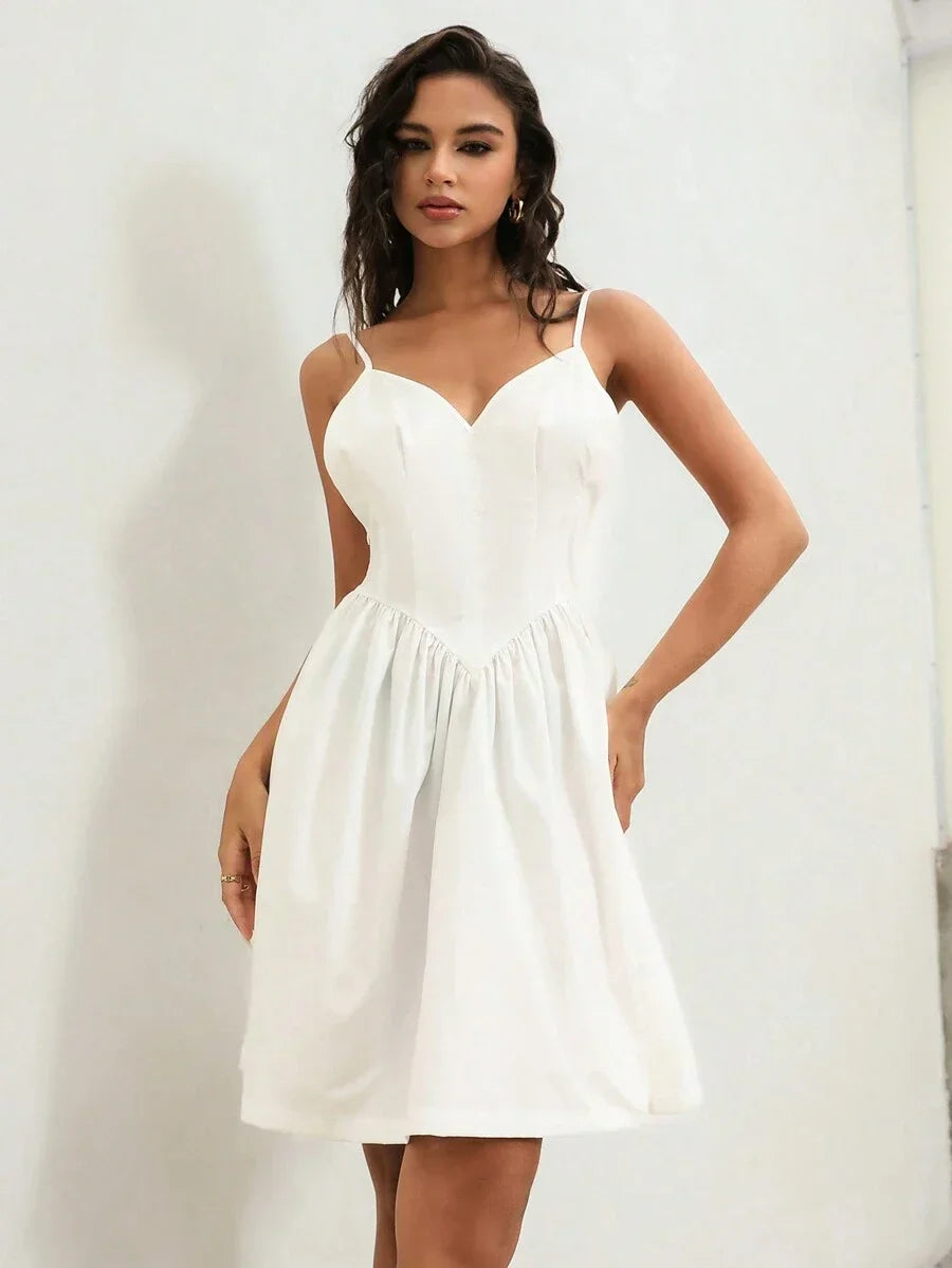 Casual Vacation Style Backless Cami Dress With Cinching Waist For Summer