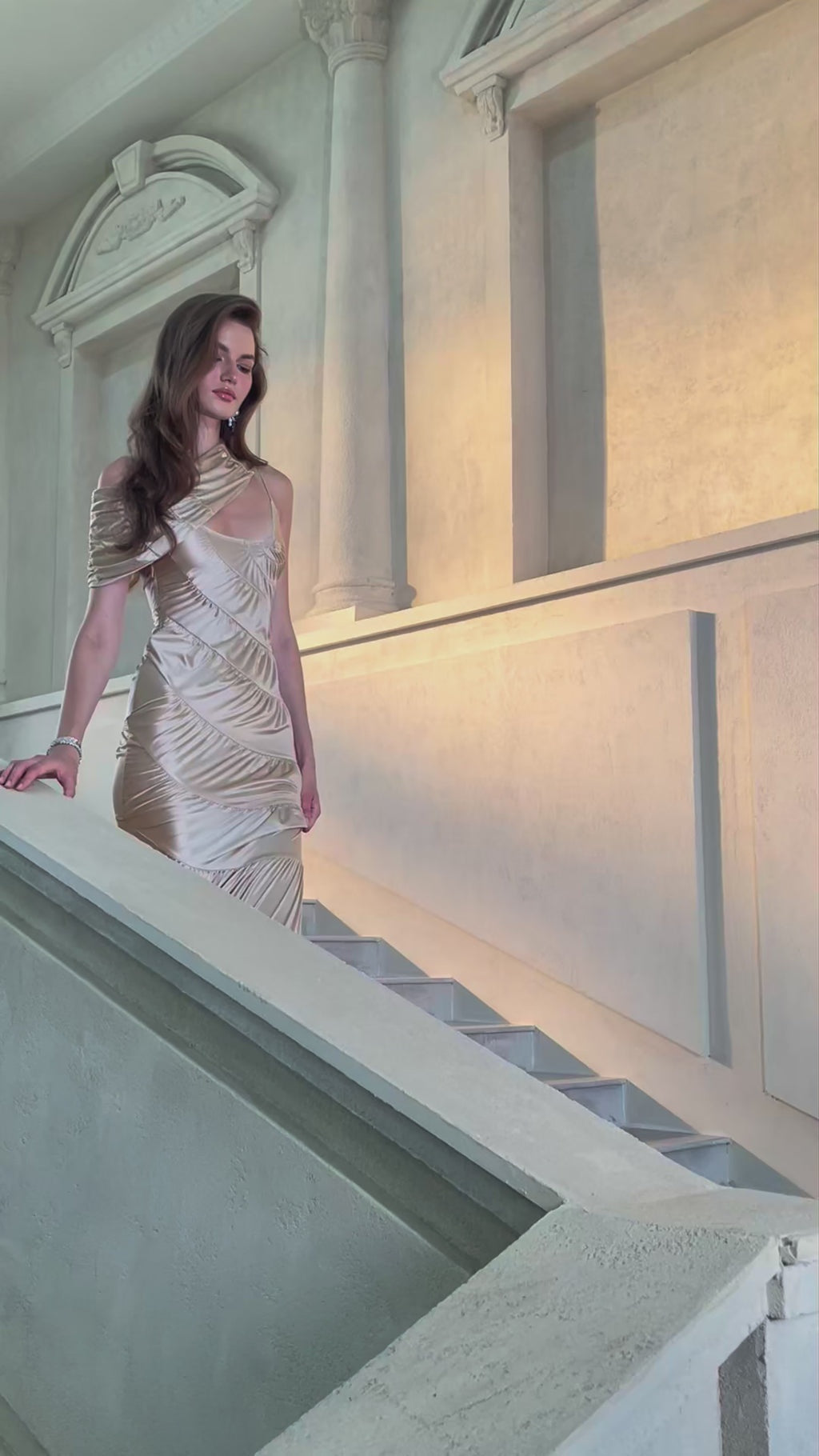 Cecilia Neutral Sea Ammonite Shirred Maxi Dress