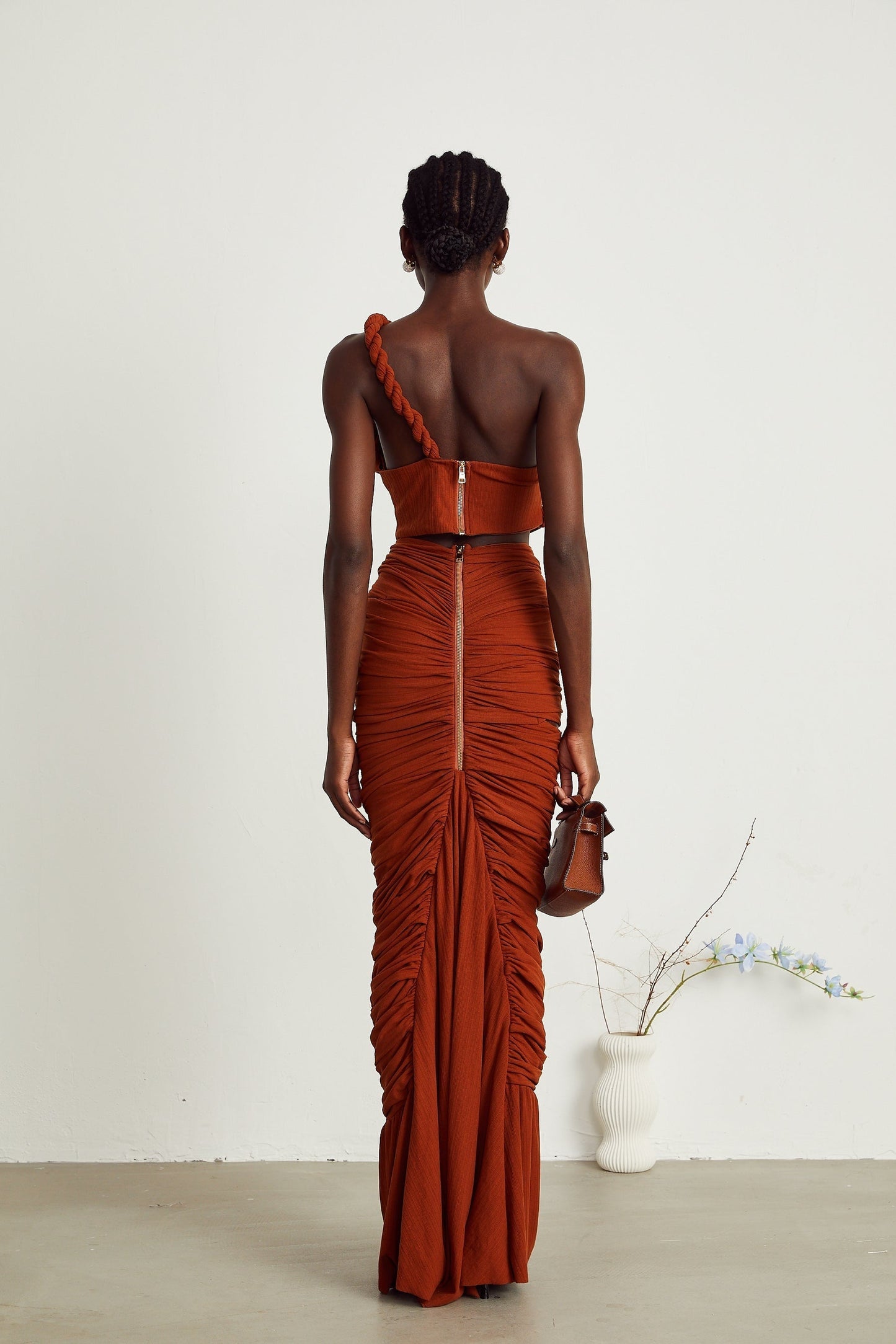Célestine brown twisted cutout top skirt matching set