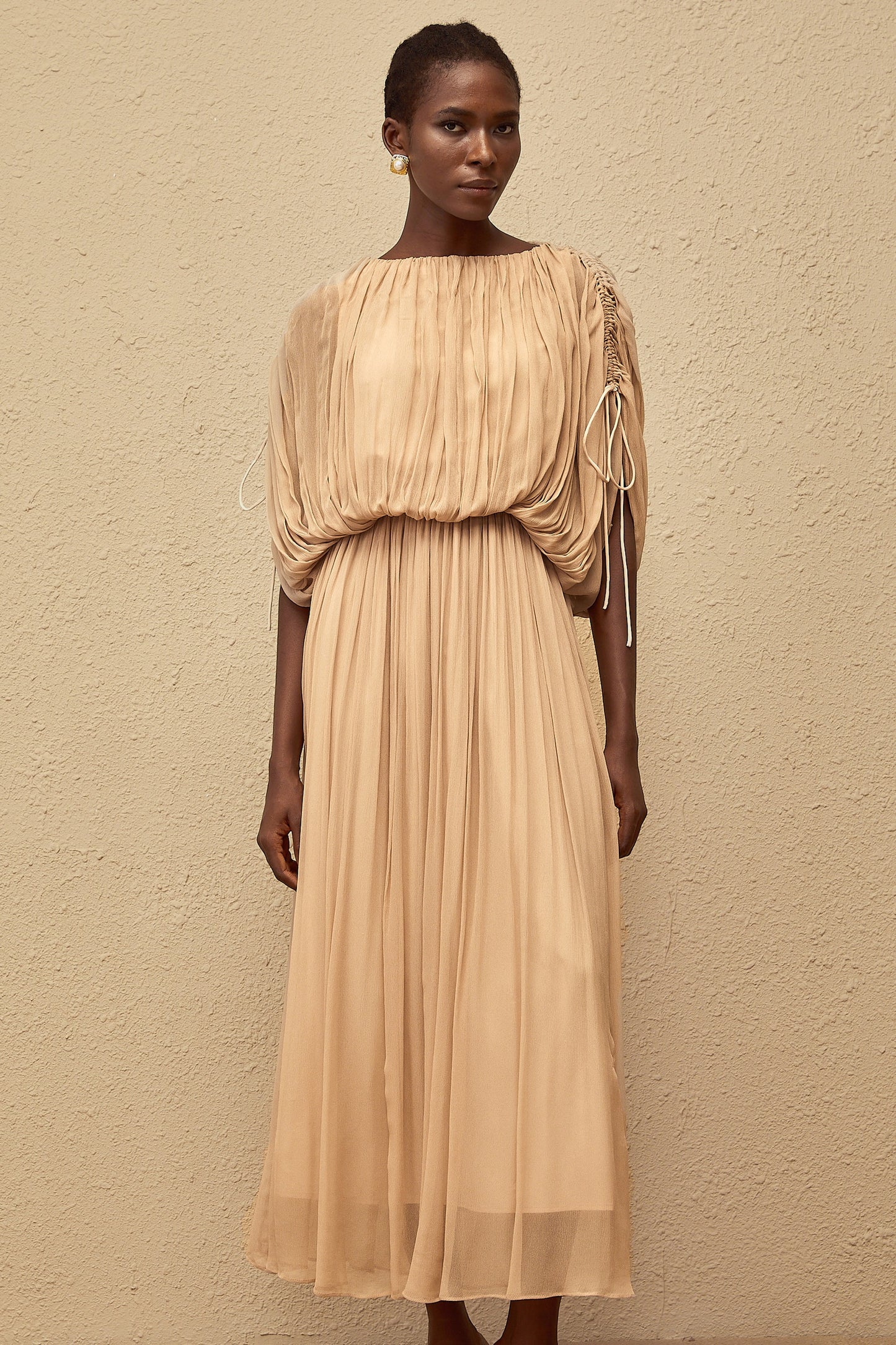 Charitina Neutral Fully Pleated Blouse Skirt Set
