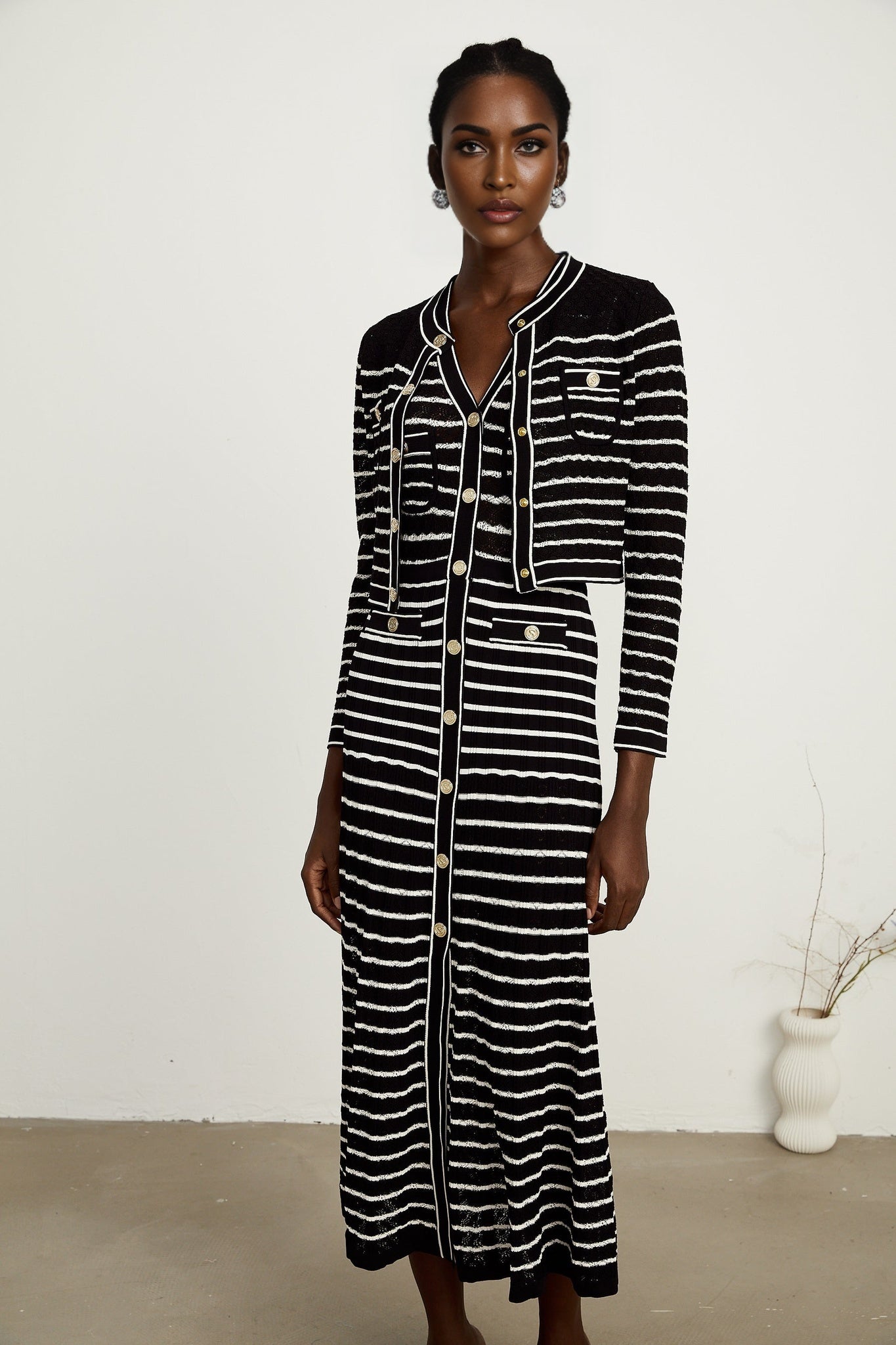 Charlotte striped knitted cardigan dress matching set