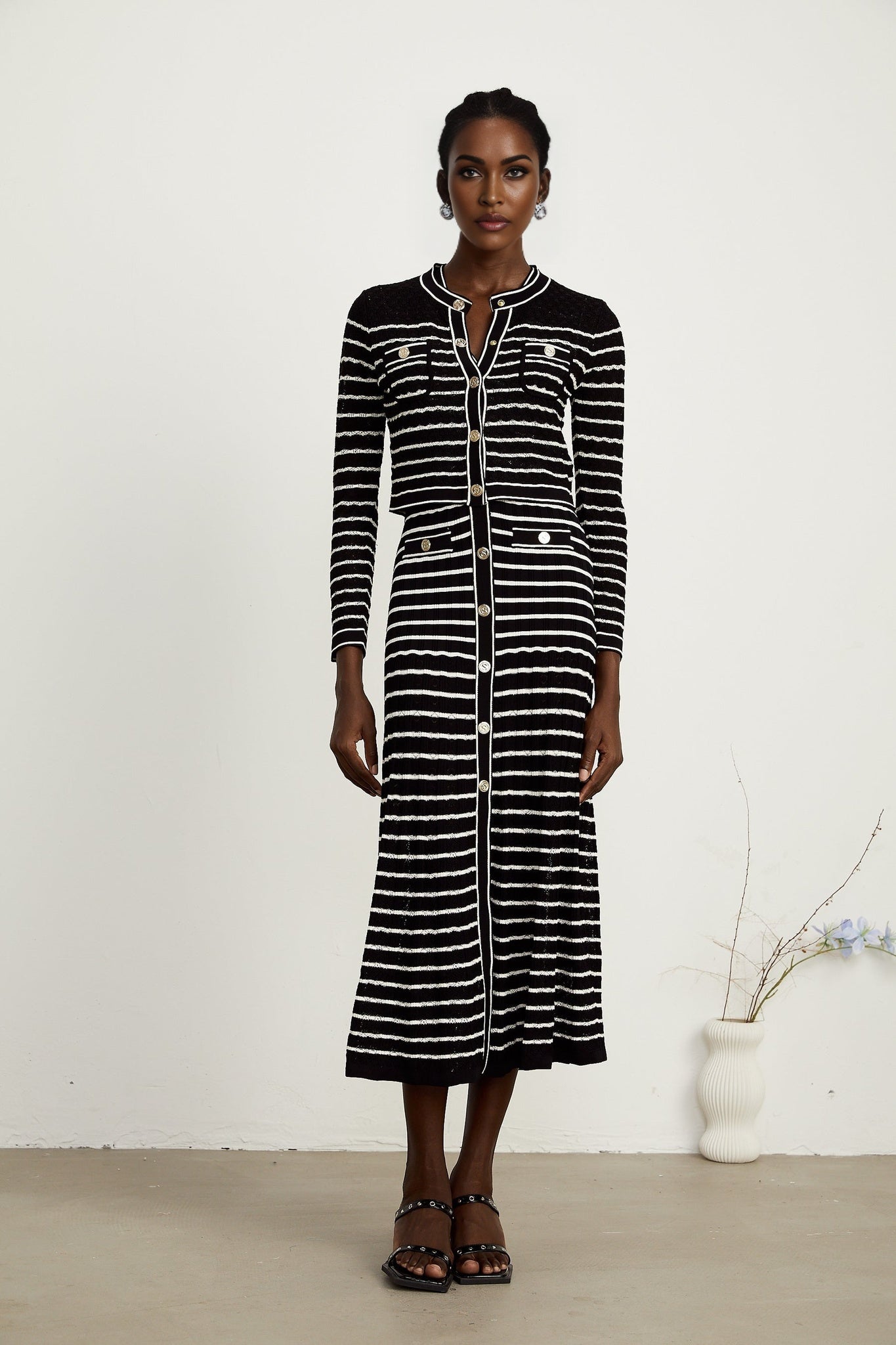 Charlotte striped knitted cardigan dress matching set