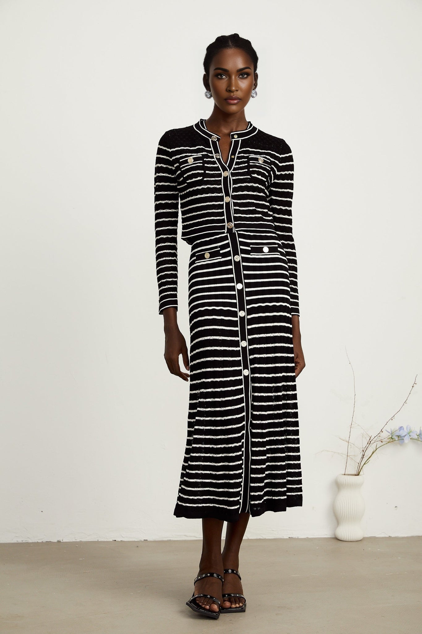 Charlotte striped knitted cardigan dress matching set
