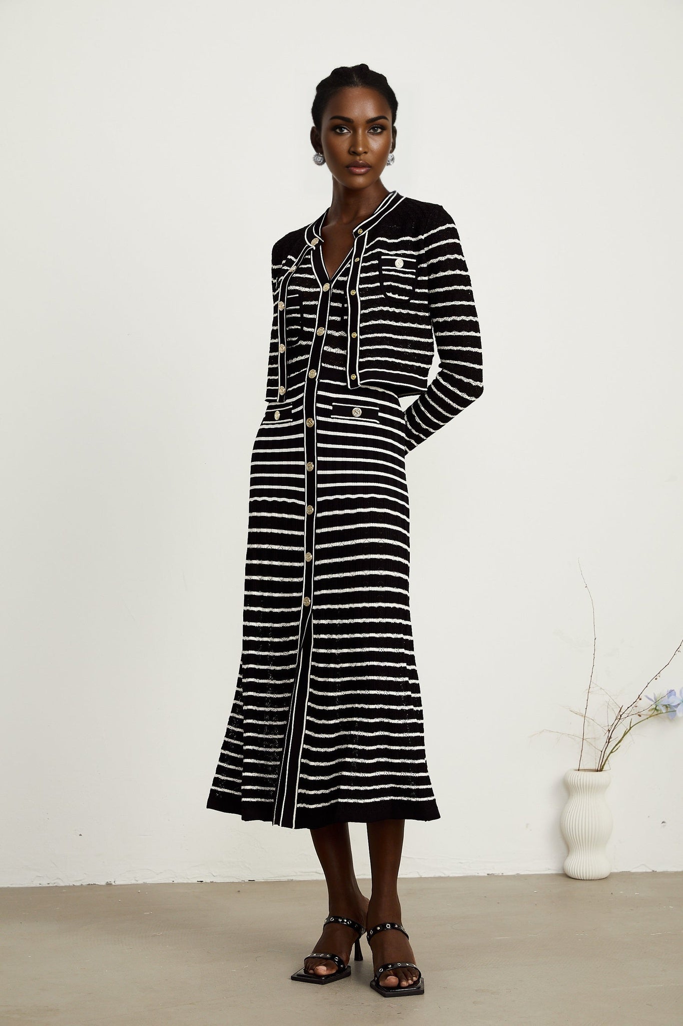 Charlotte striped knitted cardigan dress matching set