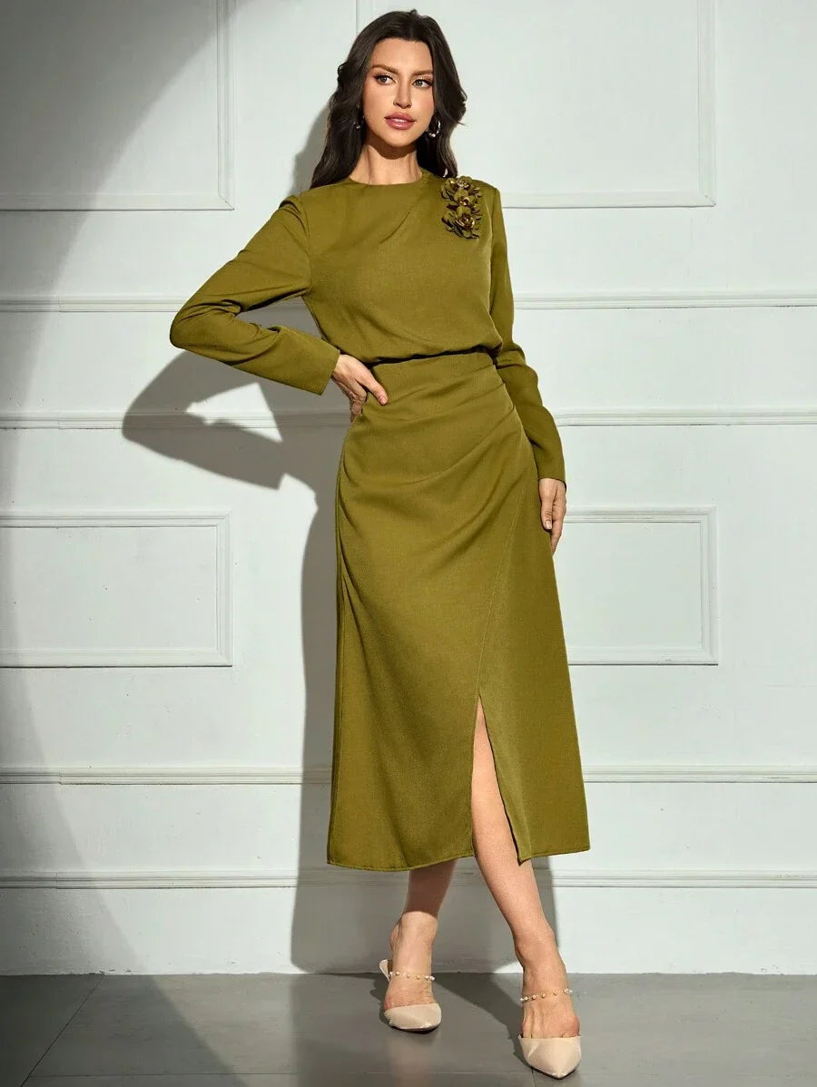 Chic VNeck SingleBreasted Twist Waist Long Dress Womens VacationFestivalGoingOut Outfits