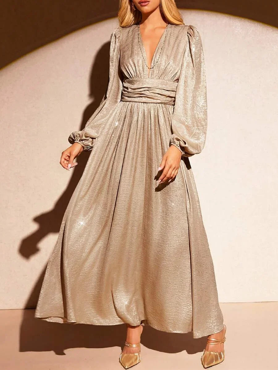 Chic VNeck SingleBreasted Twist Waist Long Dress Womens VacationFestivalGoingOut Outfits