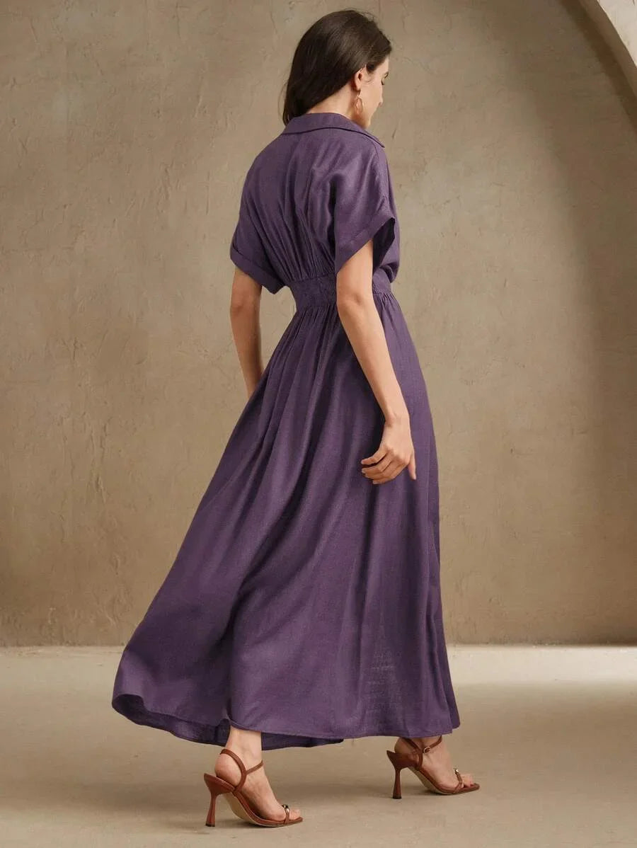 Chic VNeck SingleBreasted Twist Waist Long Dress Womens VacationFestivalGoingOut Outfits