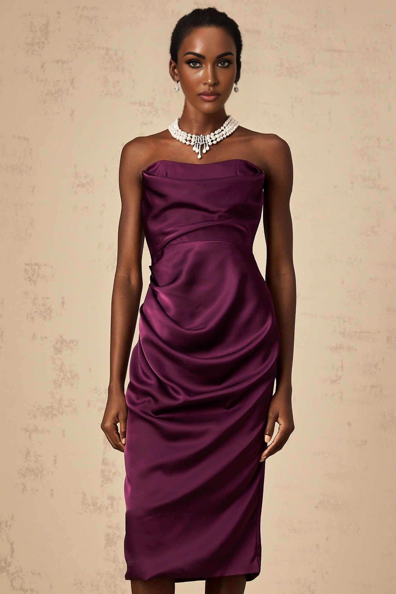 Chloé midi dress in purple satin with ruched detailing
