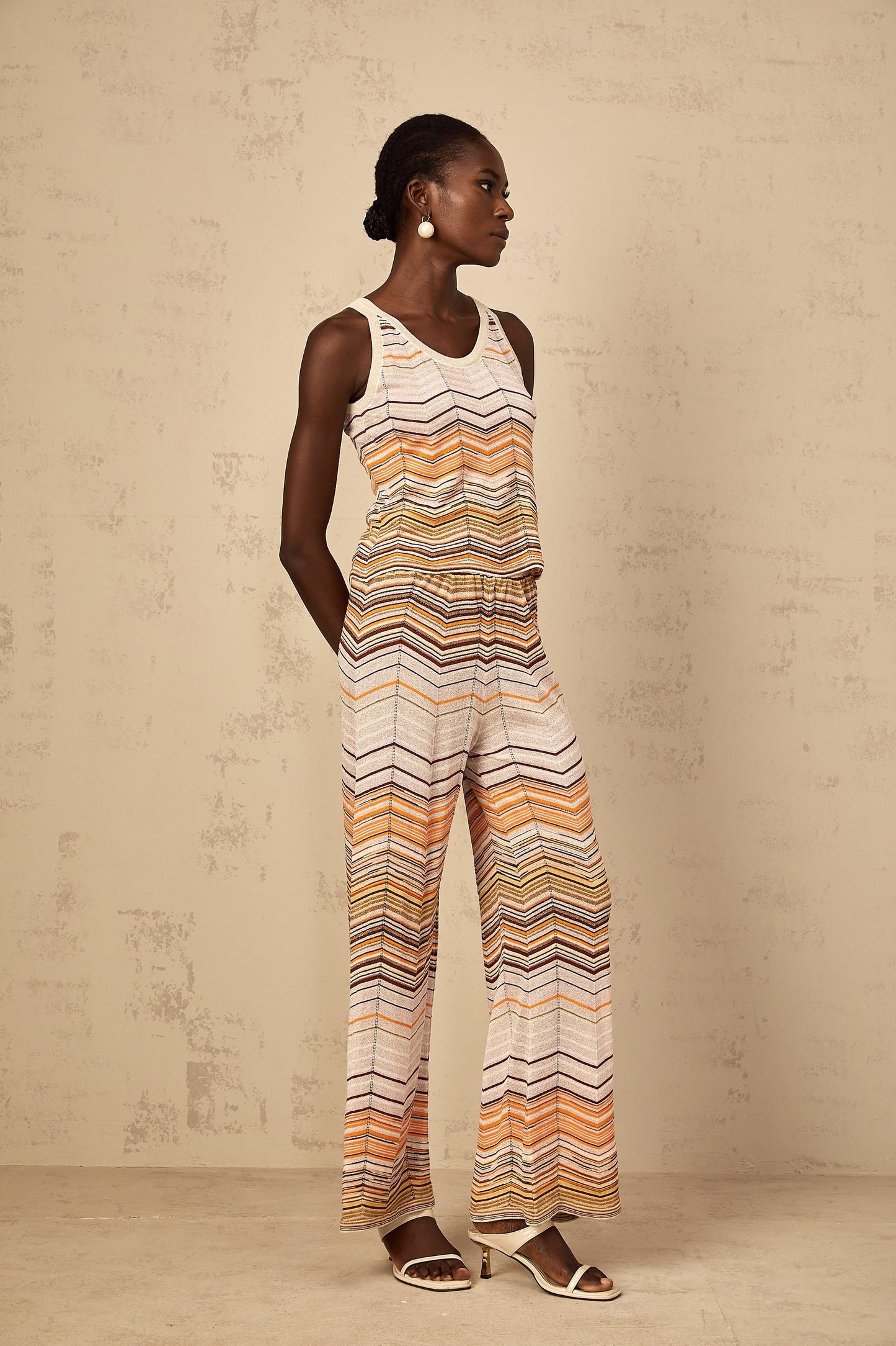 Chloé Neutral Striped Knit Matching Set