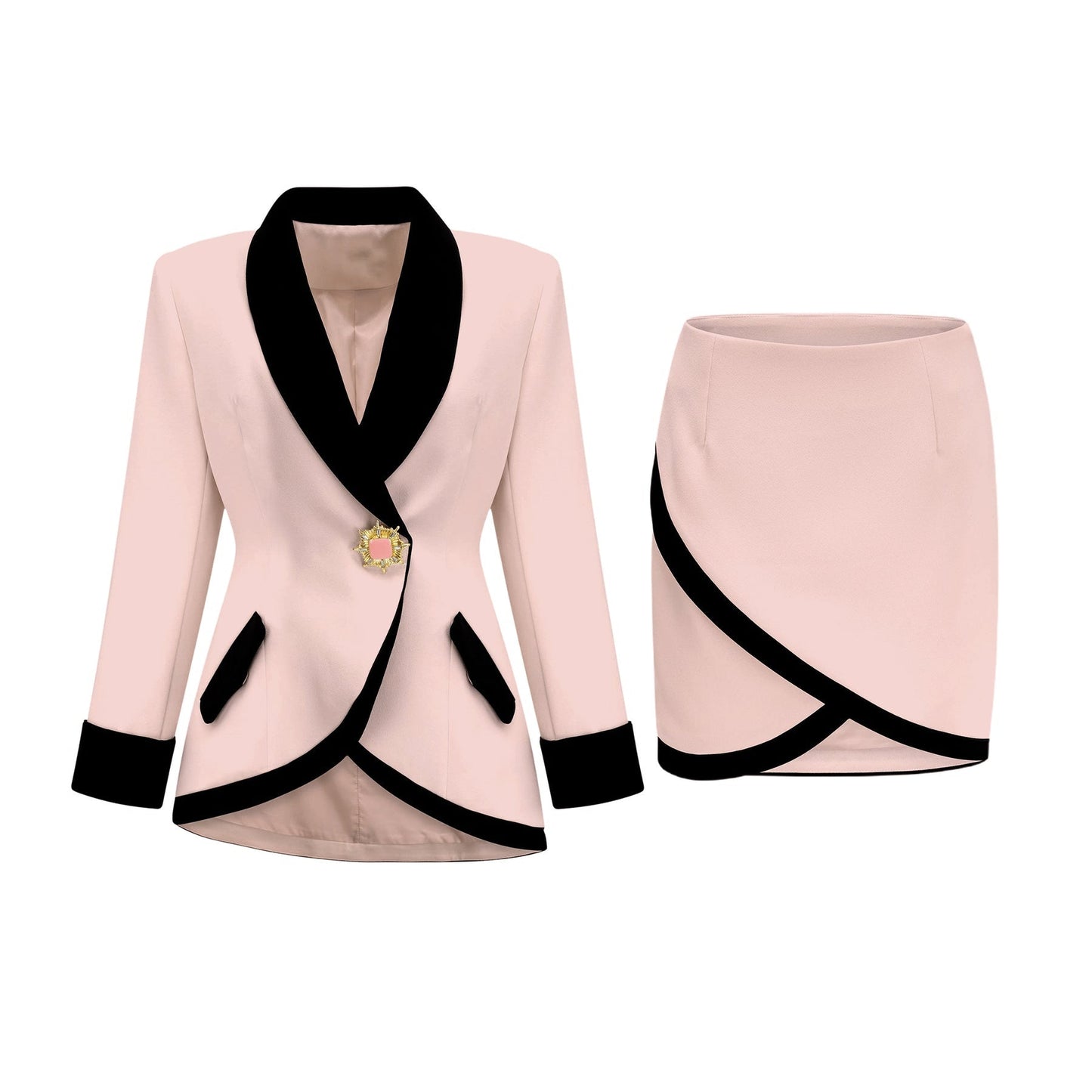 Clarissa Jacket & Skirt Pink Contrast Colors Set - Pink
