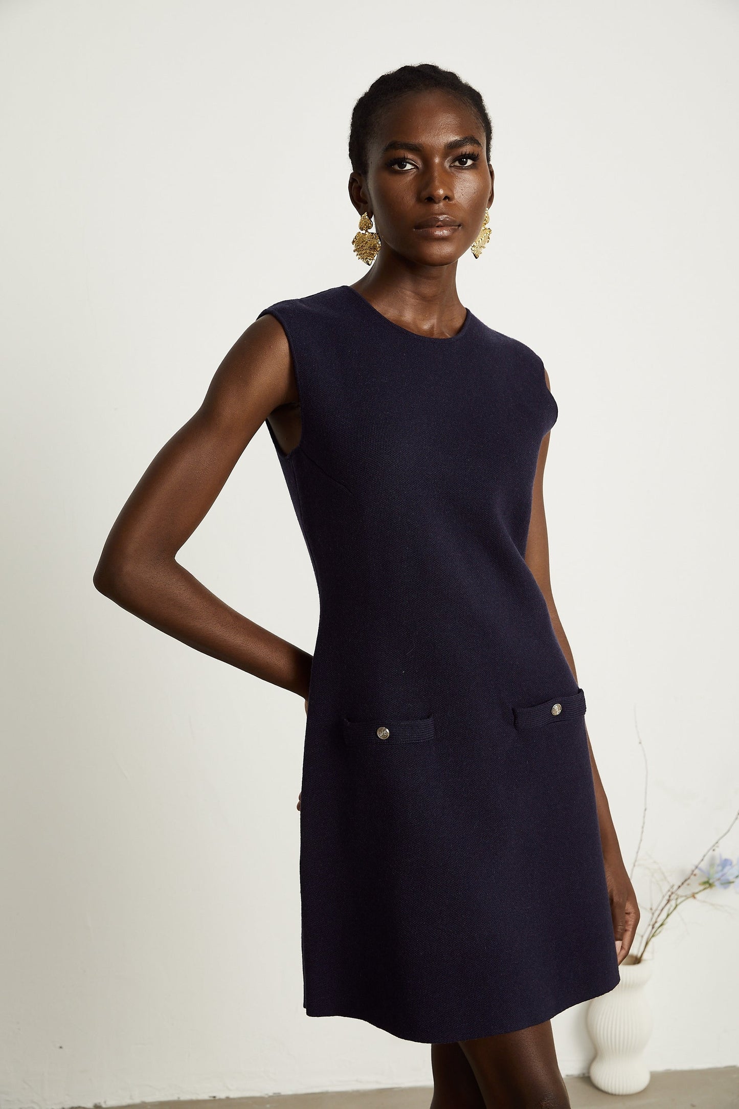 Clarisse darkblue knitted top dress matching set