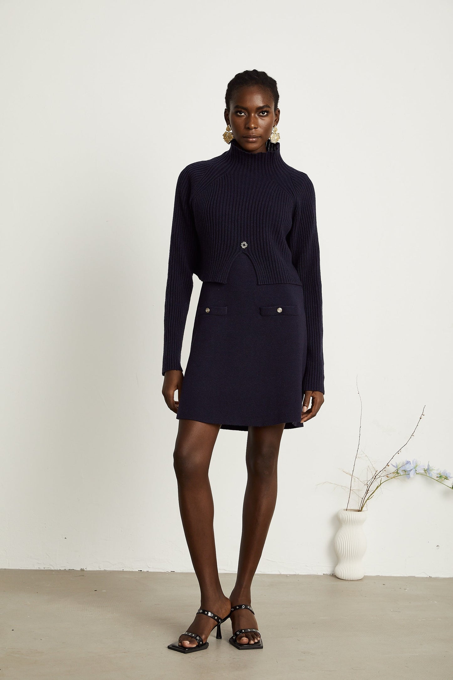 Clarisse darkblue knitted top dress matching set