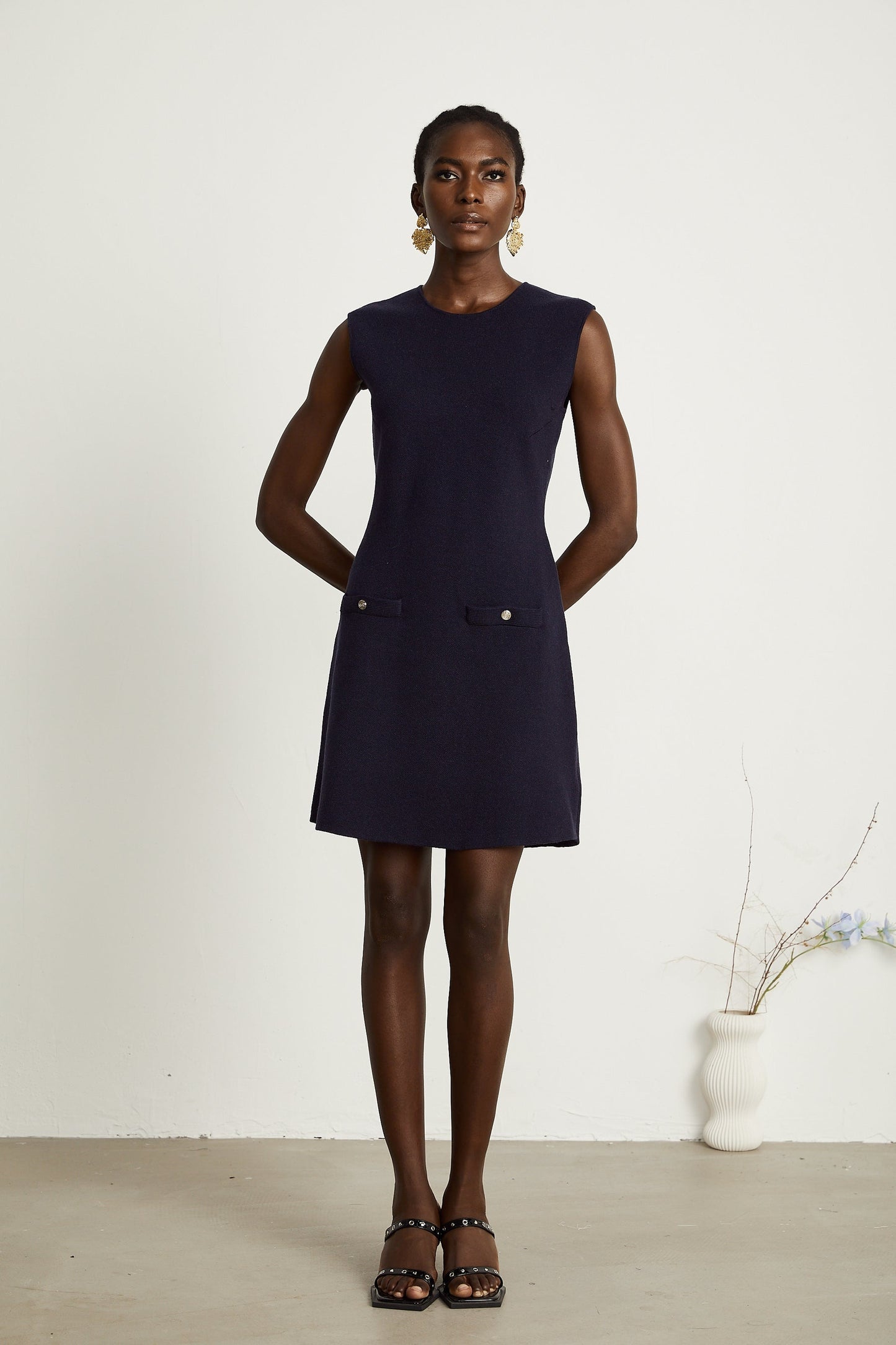Clarisse darkblue knitted top dress matching set