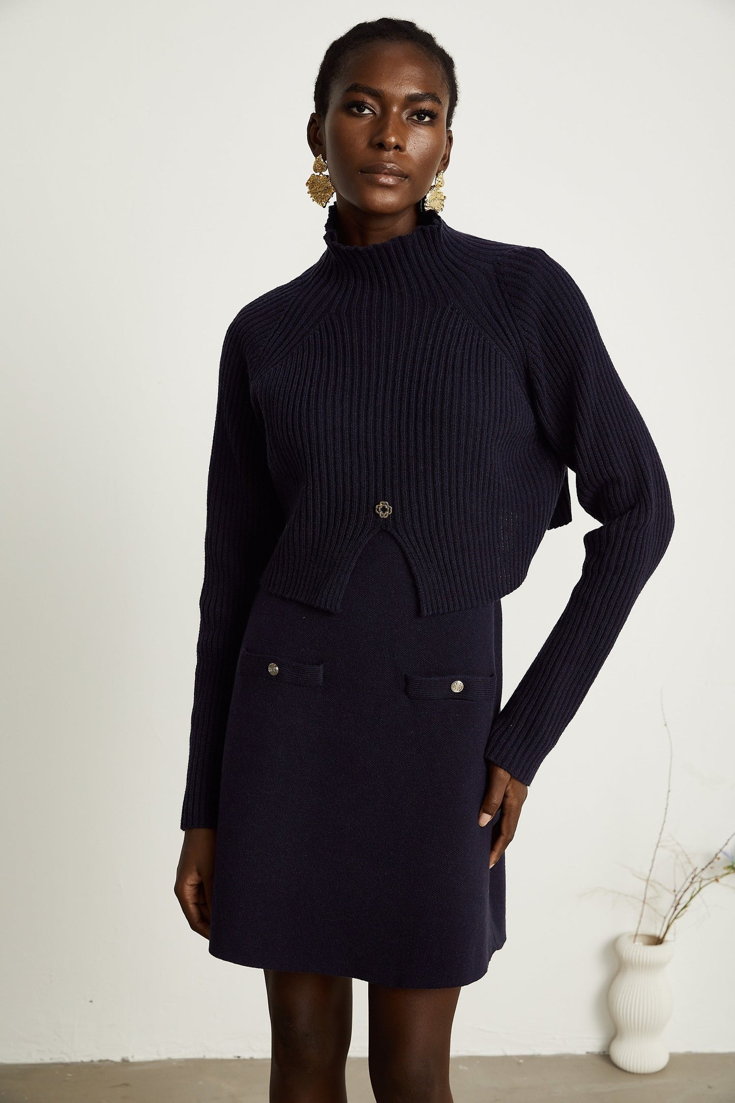 Clarisse darkblue knitted top dress matching set