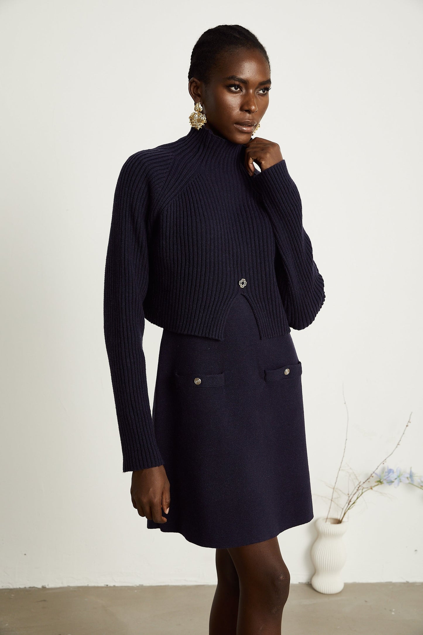 Clarisse darkblue knitted top dress matching set