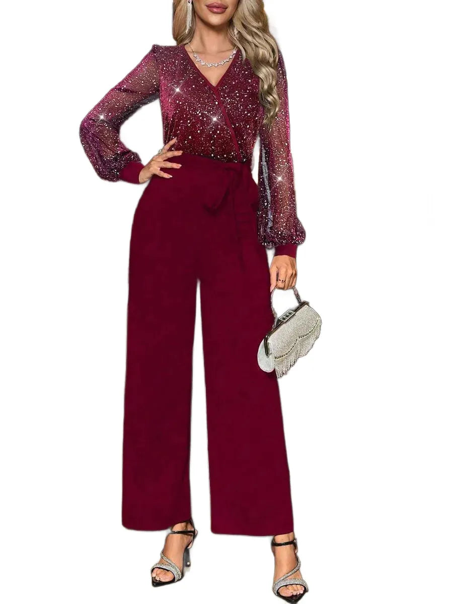 Clasi Rhinestone Studded Mesh Romper For Women Waist Cinching