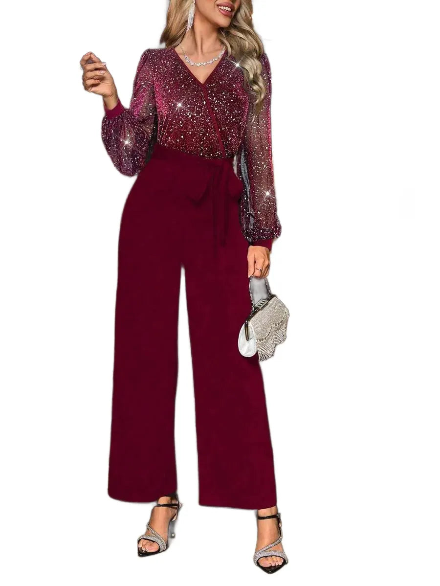 Clasi Rhinestone Studded Mesh Romper For Women Waist Cinching