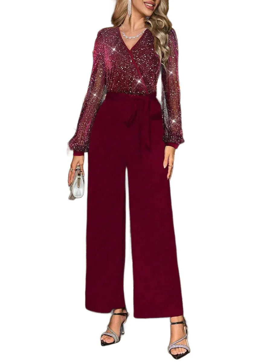 Clasi Rhinestone Studded Mesh Romper For Women Waist Cinching