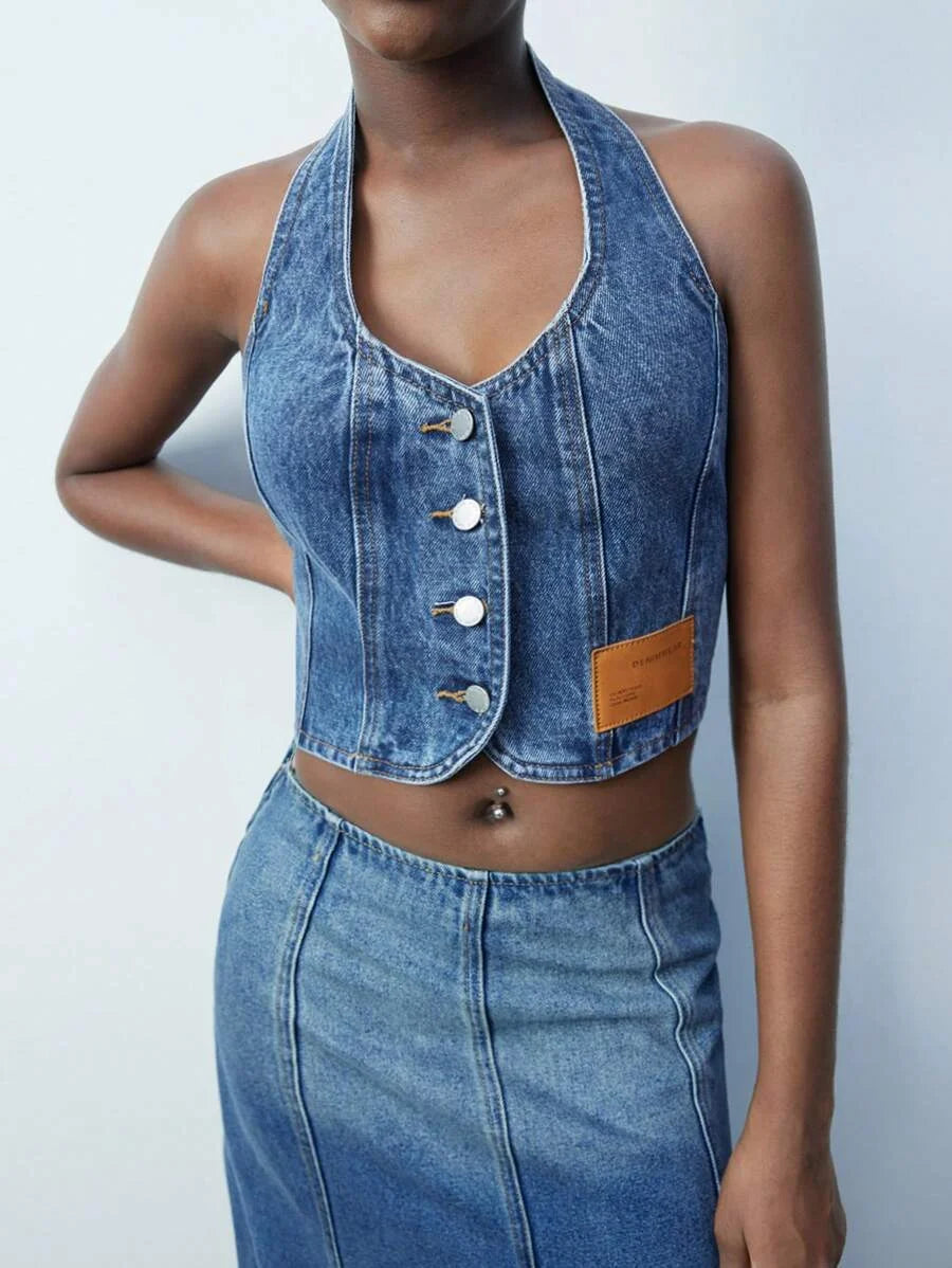 Classic Fashion Versatile Womens Denim FrontOpen Sleeveless Top SpringSummer Western Wear Women
