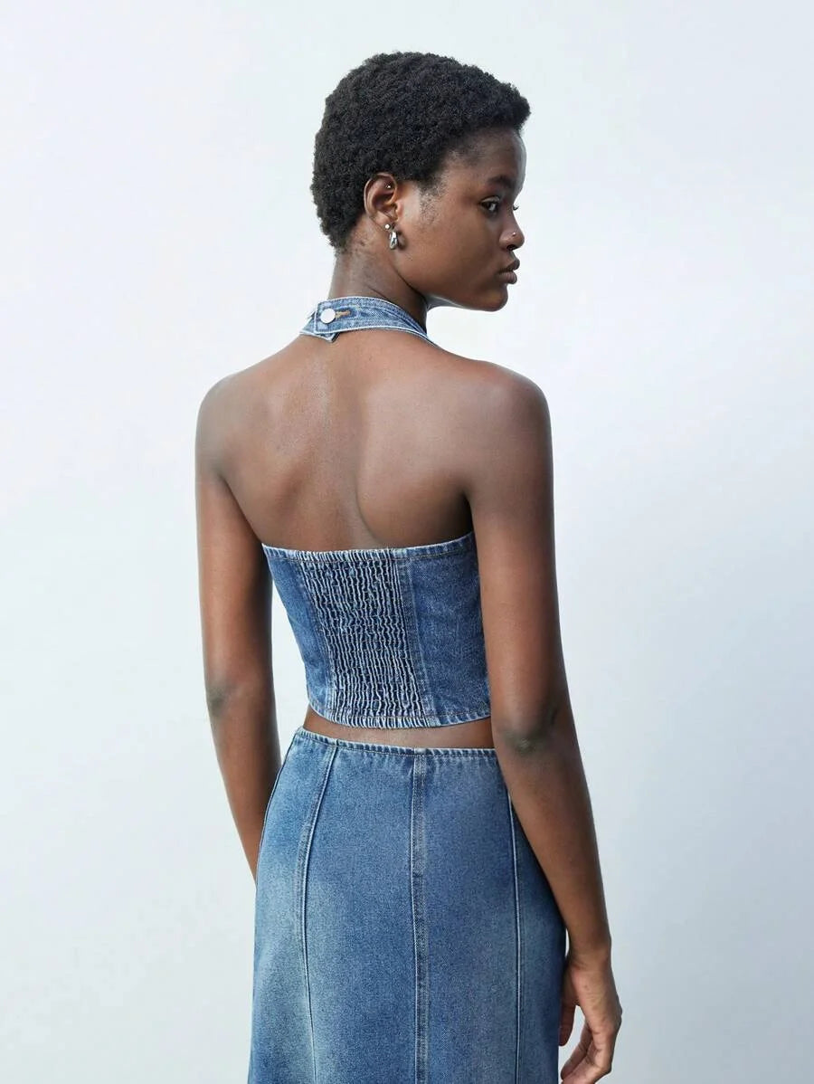Classic Fashion Versatile Womens Denim FrontOpen Sleeveless Top SpringSummer Western Wear Women