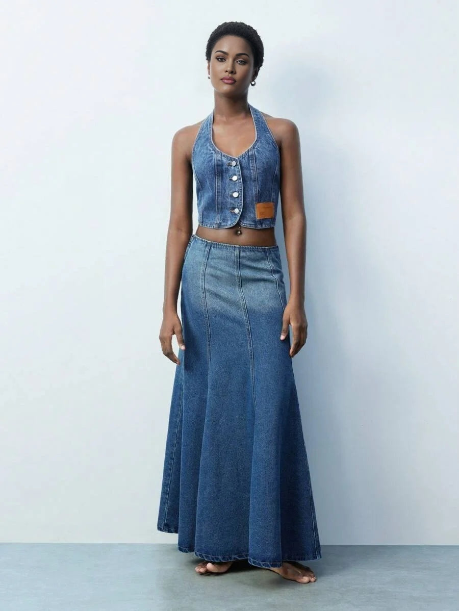 Classic Fashion Versatile Womens Denim FrontOpen Sleeveless Top SpringSummer Western Wear Women