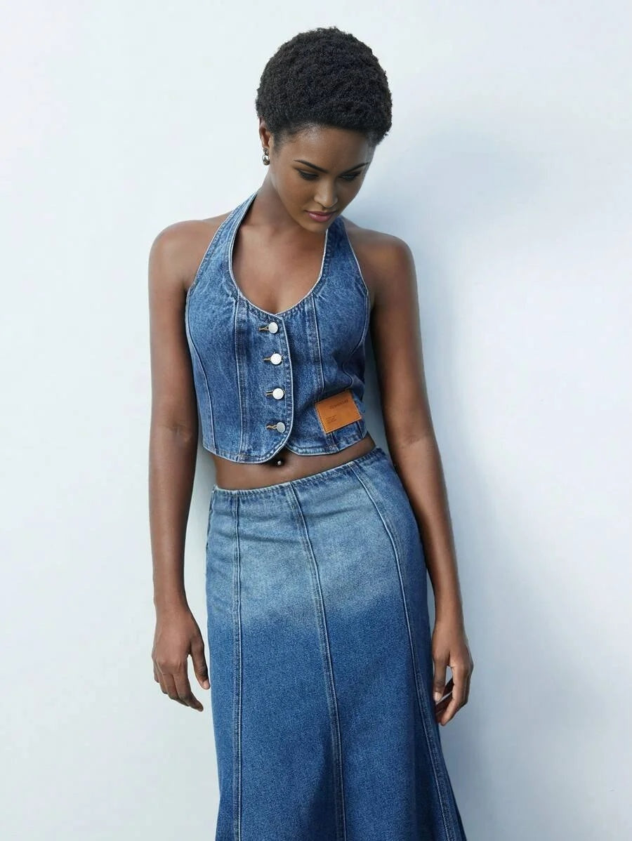 Classic Fashion Versatile Womens Denim FrontOpen Sleeveless Top SpringSummer Western Wear Women