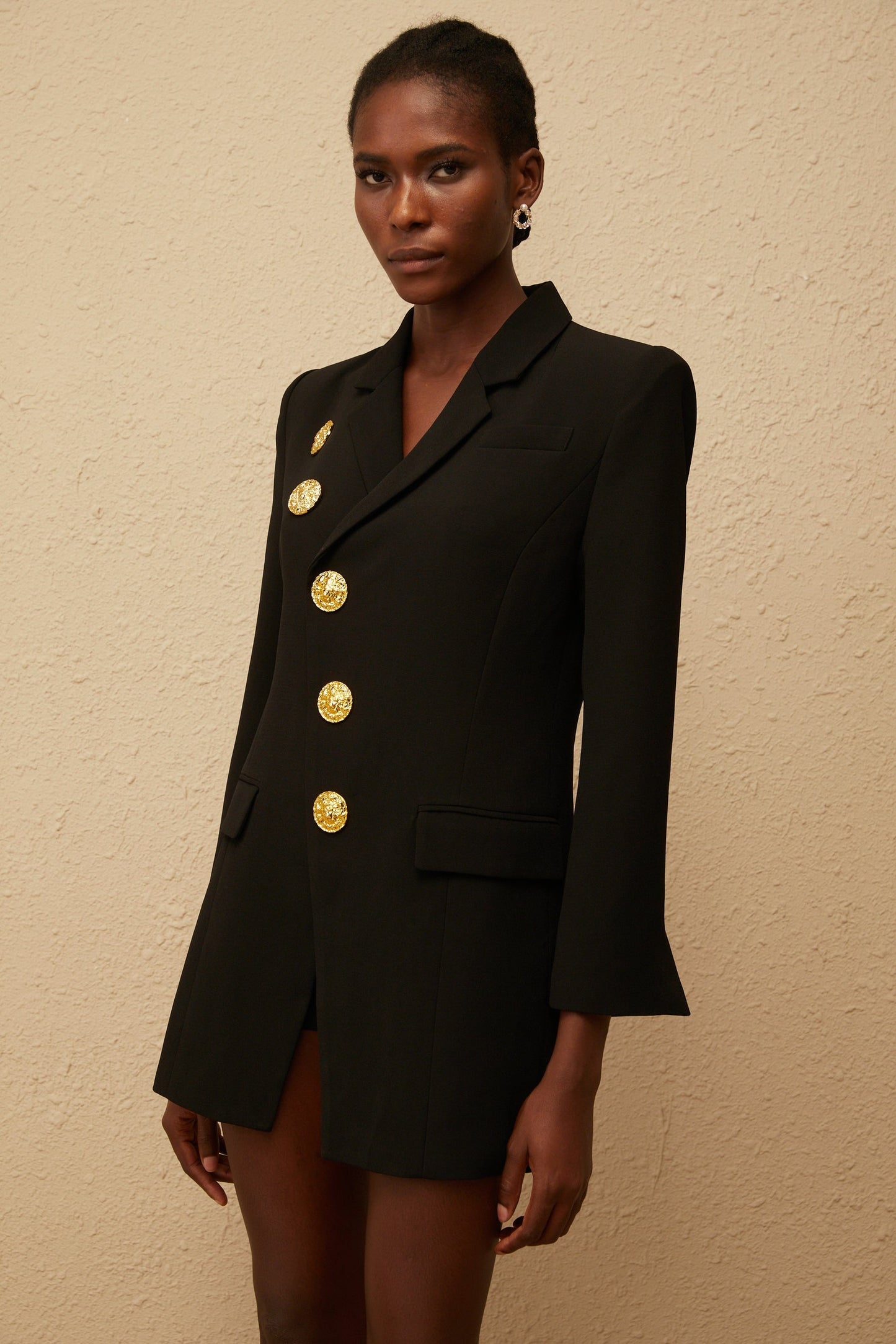 Clémence Black Diagonal Placket Blazer