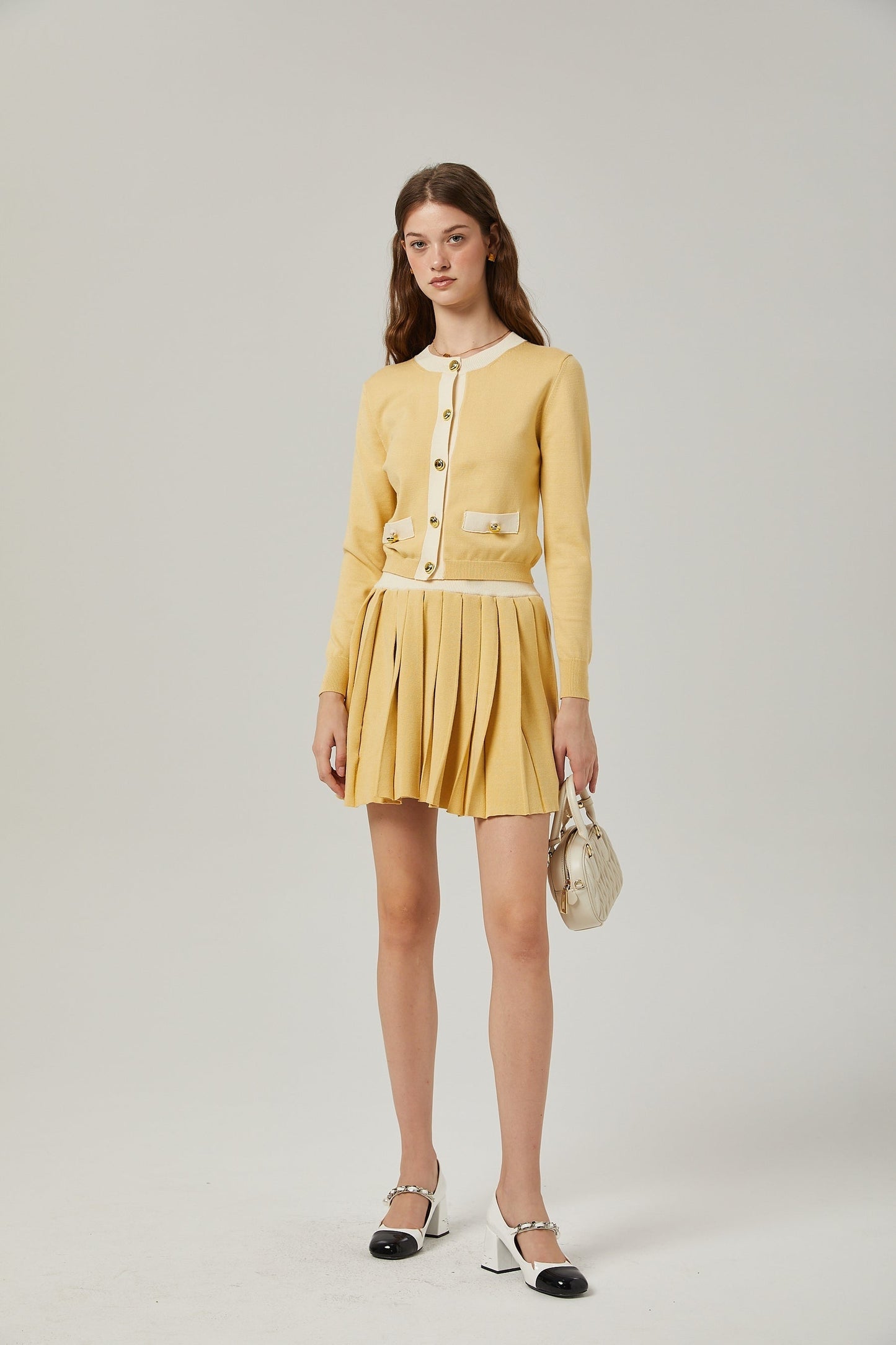 Clémence wool cardigan skirt matching set