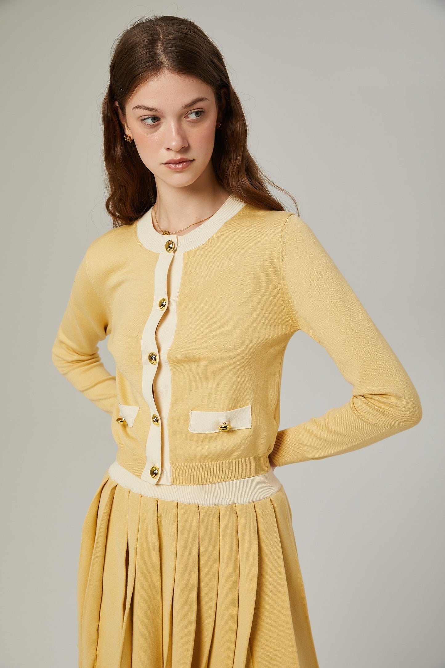 Clémence wool cardigan skirt matching set