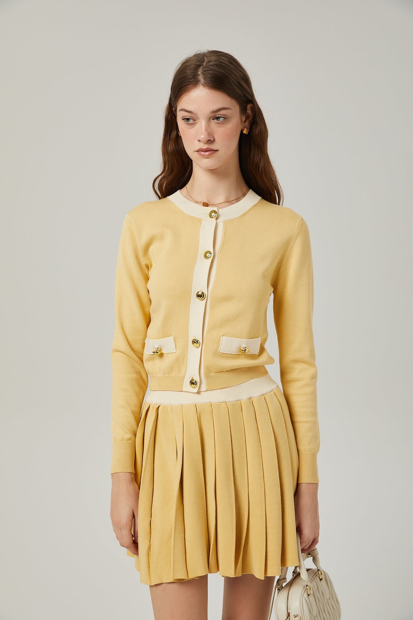 Clémence wool cardigan skirt matching set