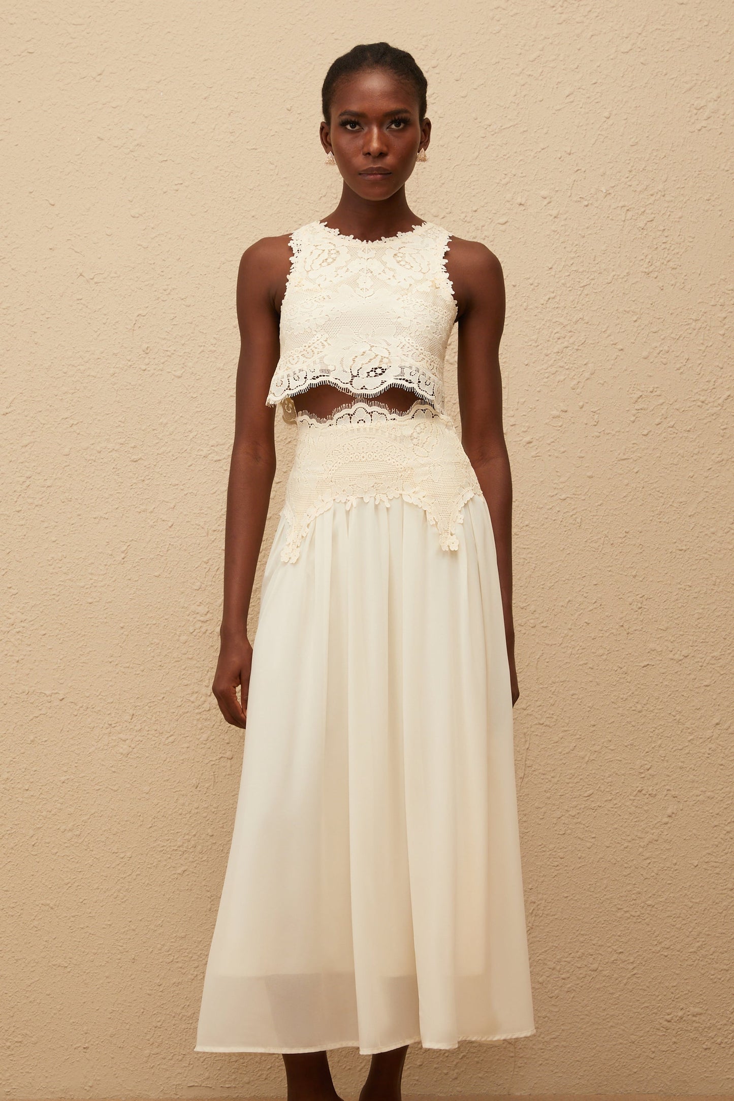 Clothilde White Floral Lace Top Skirt Set