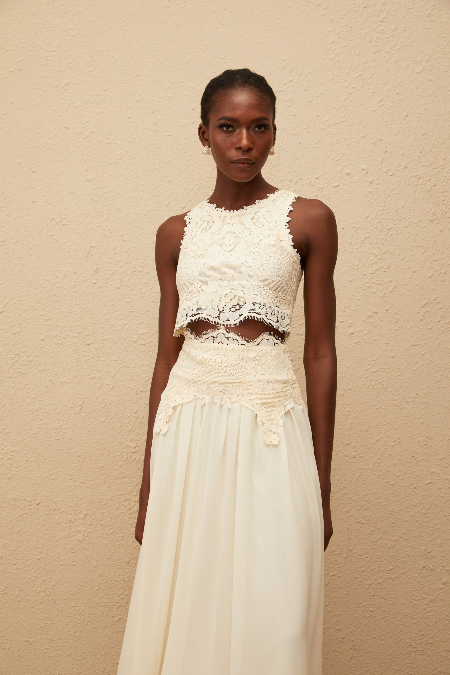 Clothilde White Floral Lace Top Skirt Set