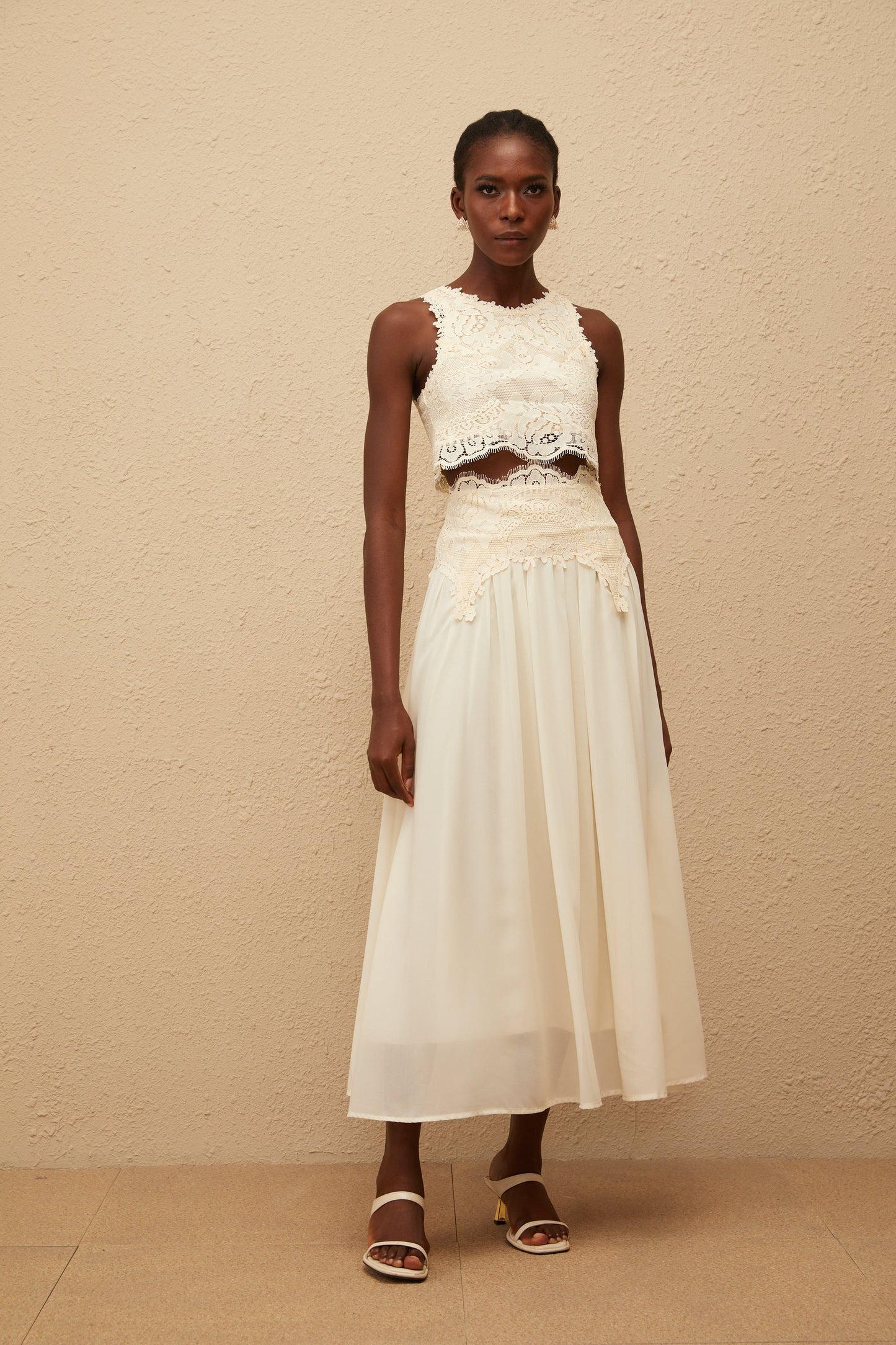 Clothilde White Floral Lace Top Skirt Set
