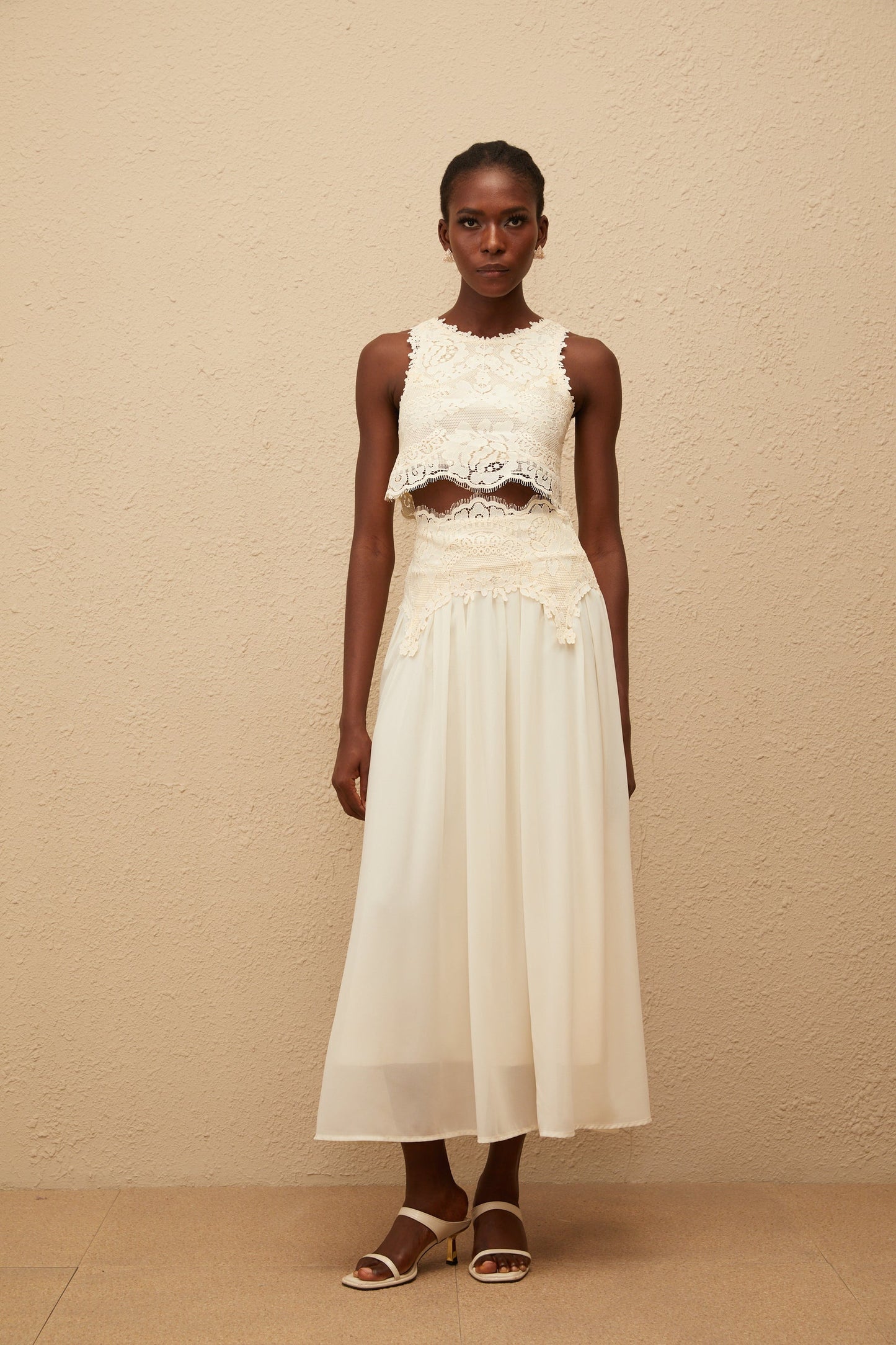 Clothilde White Floral Lace Top Skirt Set