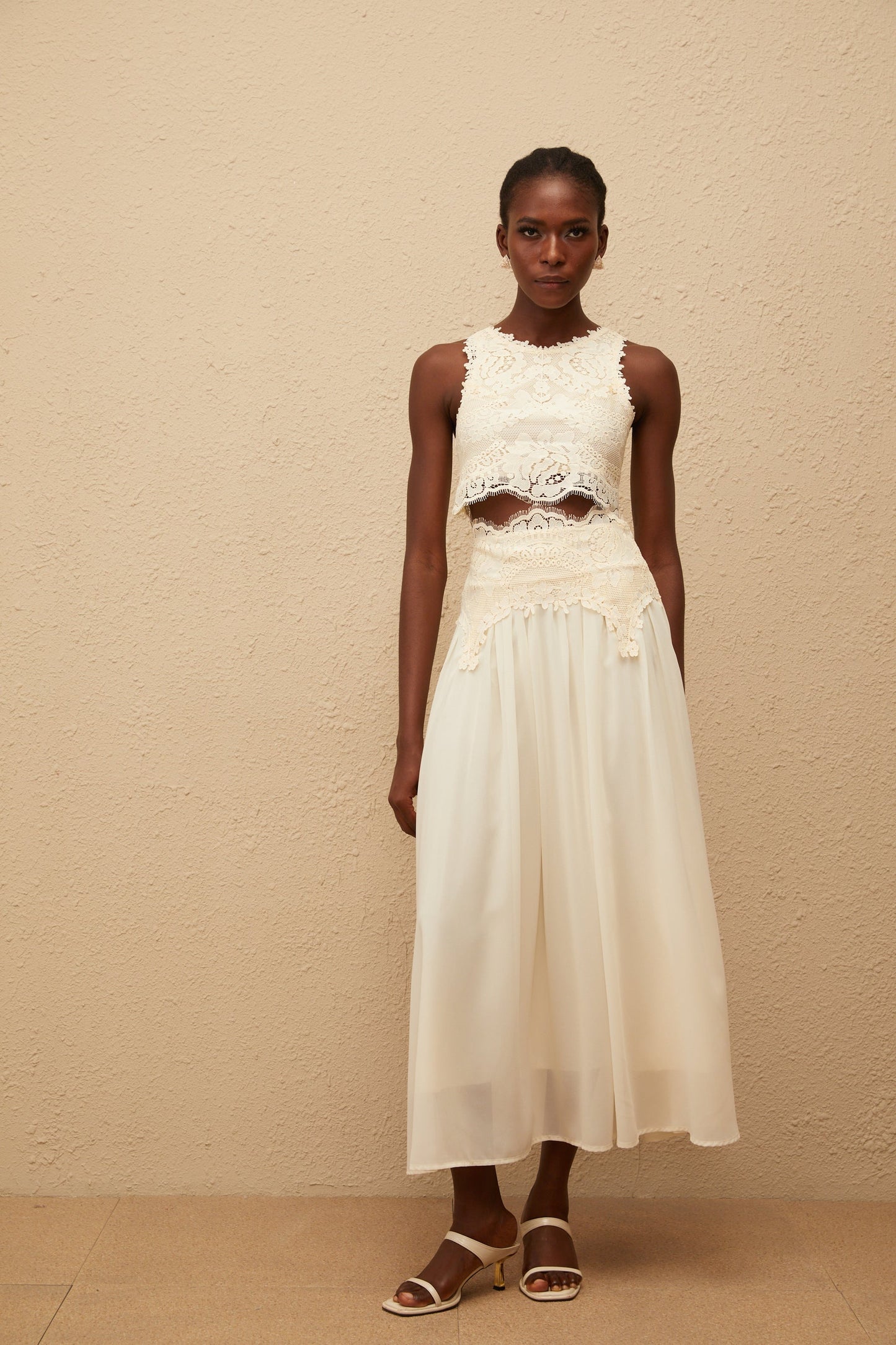Clothilde White Floral Lace Top Skirt Set