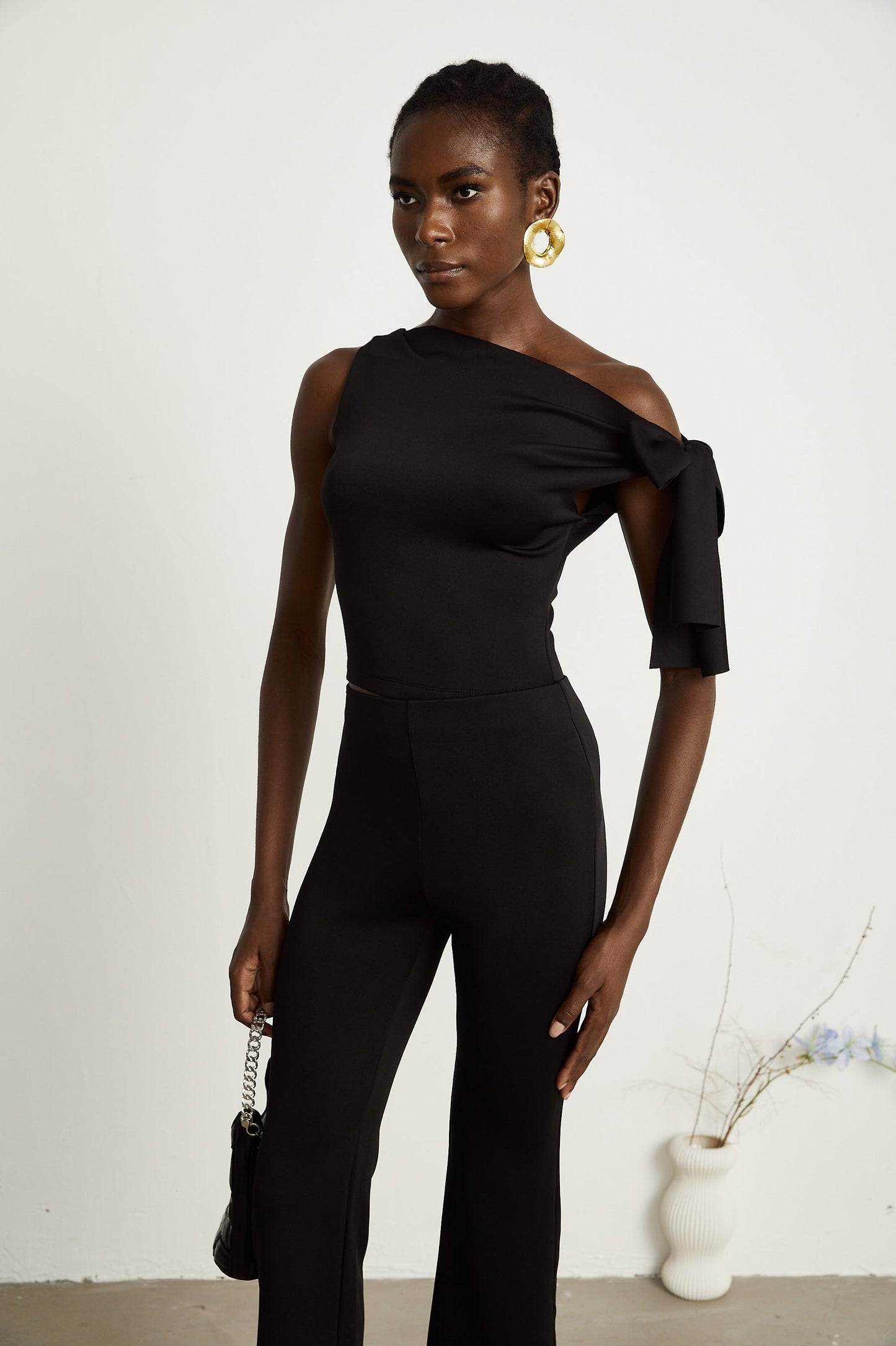 Clotilde black knitted top trousers matching set