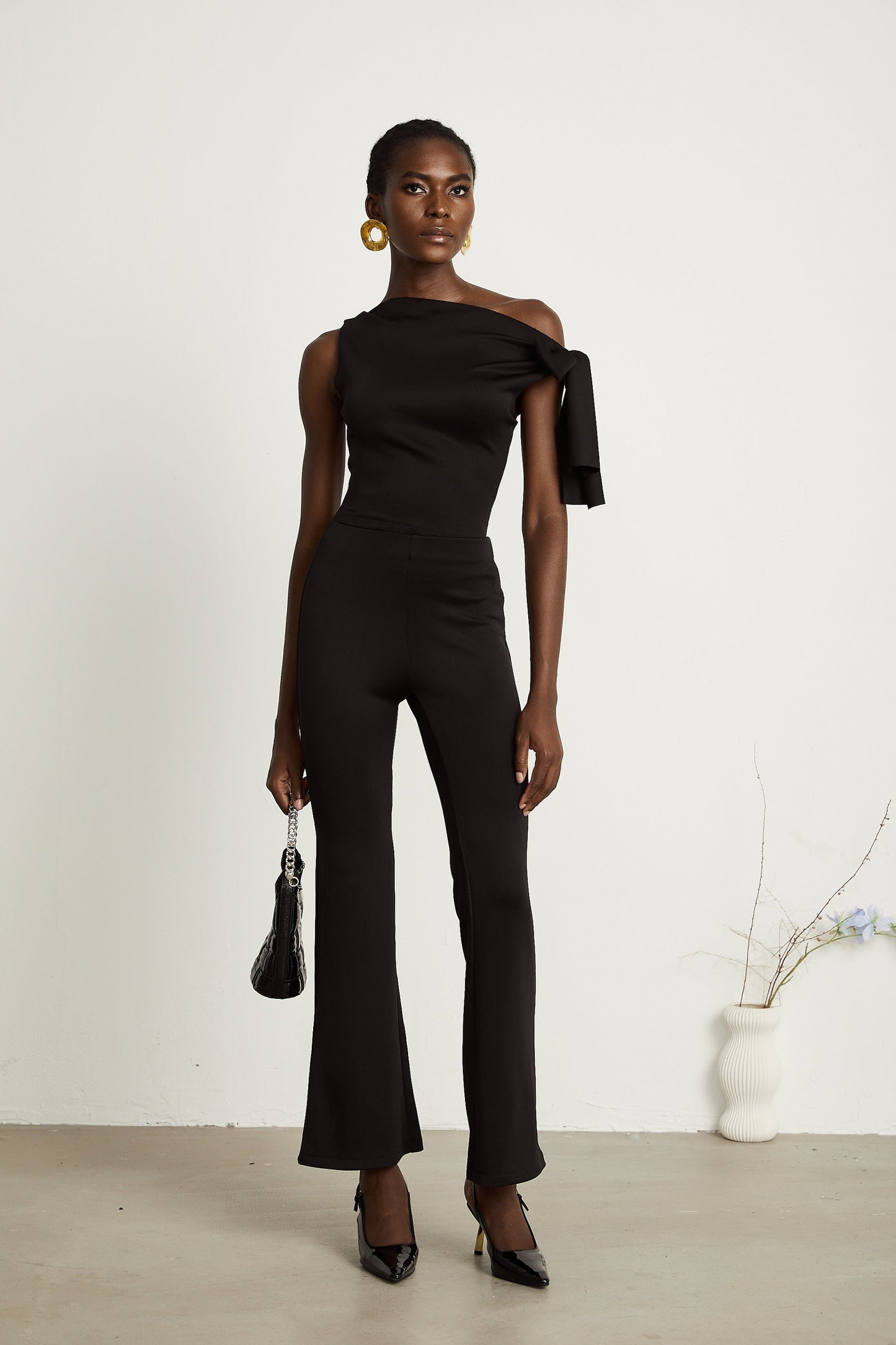 Clotilde black knitted top trousers matching set
