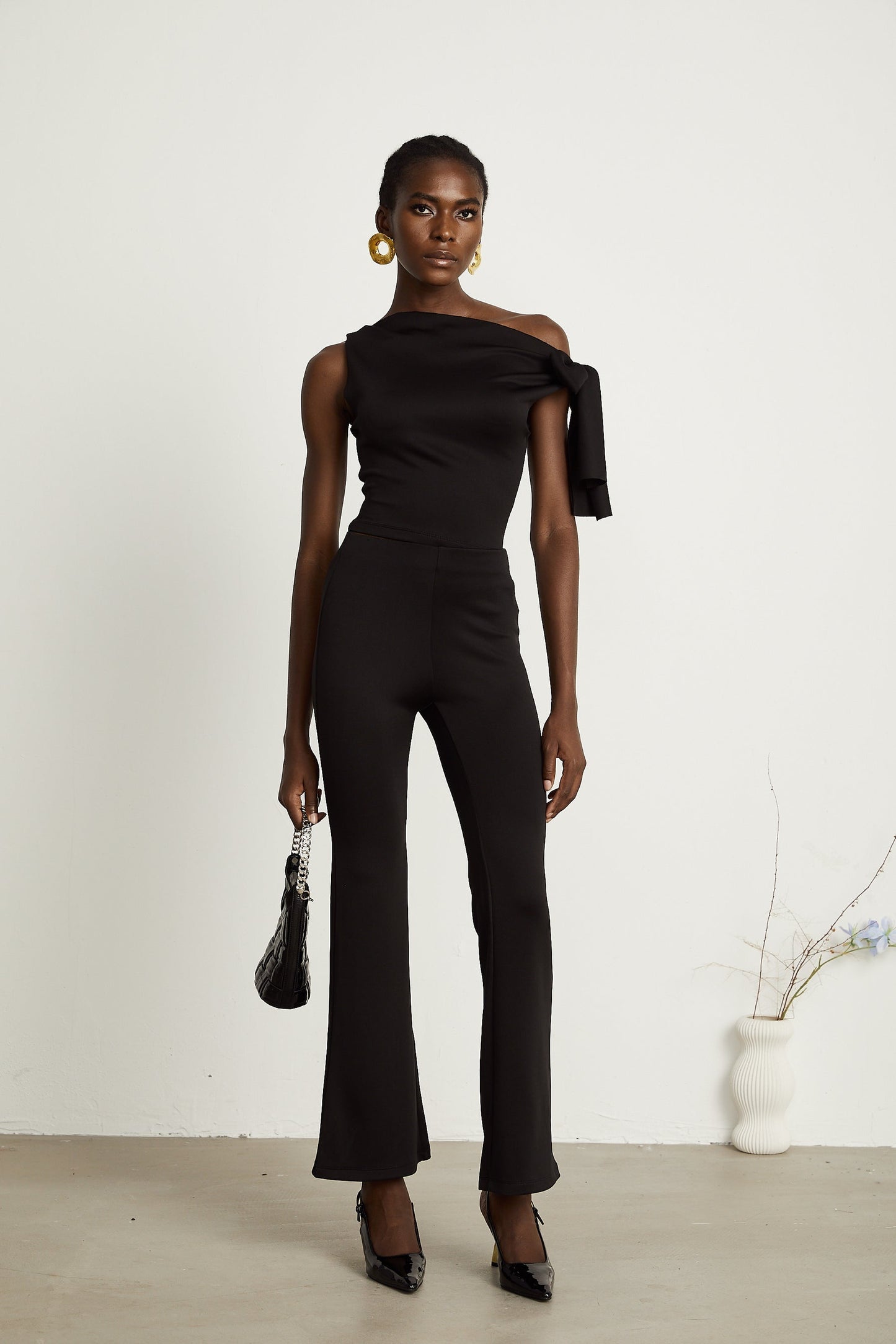 Clotilde black knitted top trousers matching set