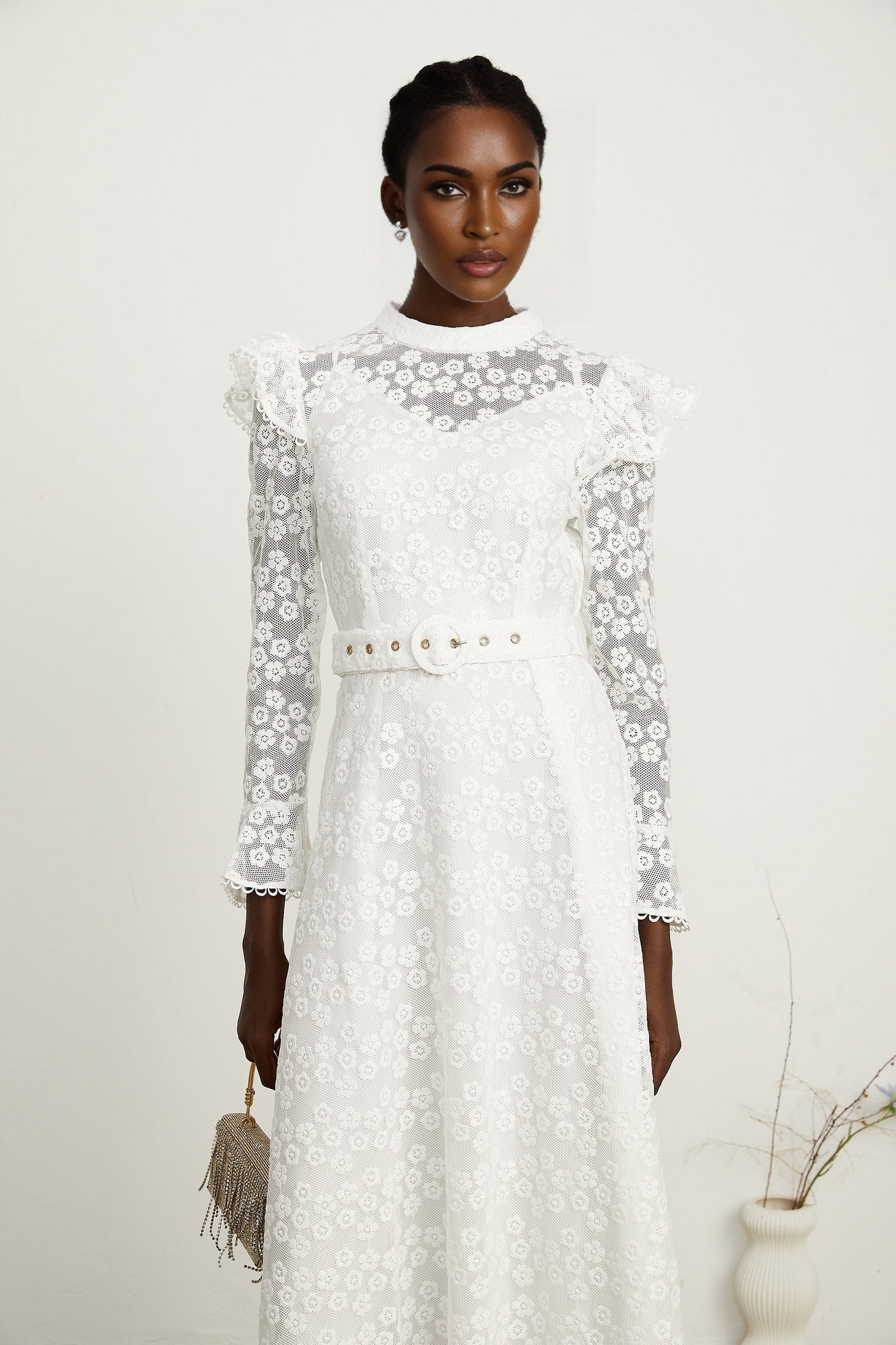 Clotilde white floralembroidered midi dress