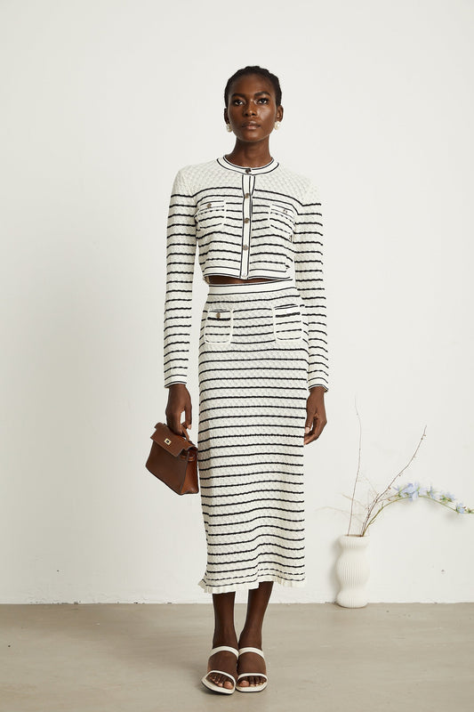 Colette pointelleknit cardigan  skirt matching set