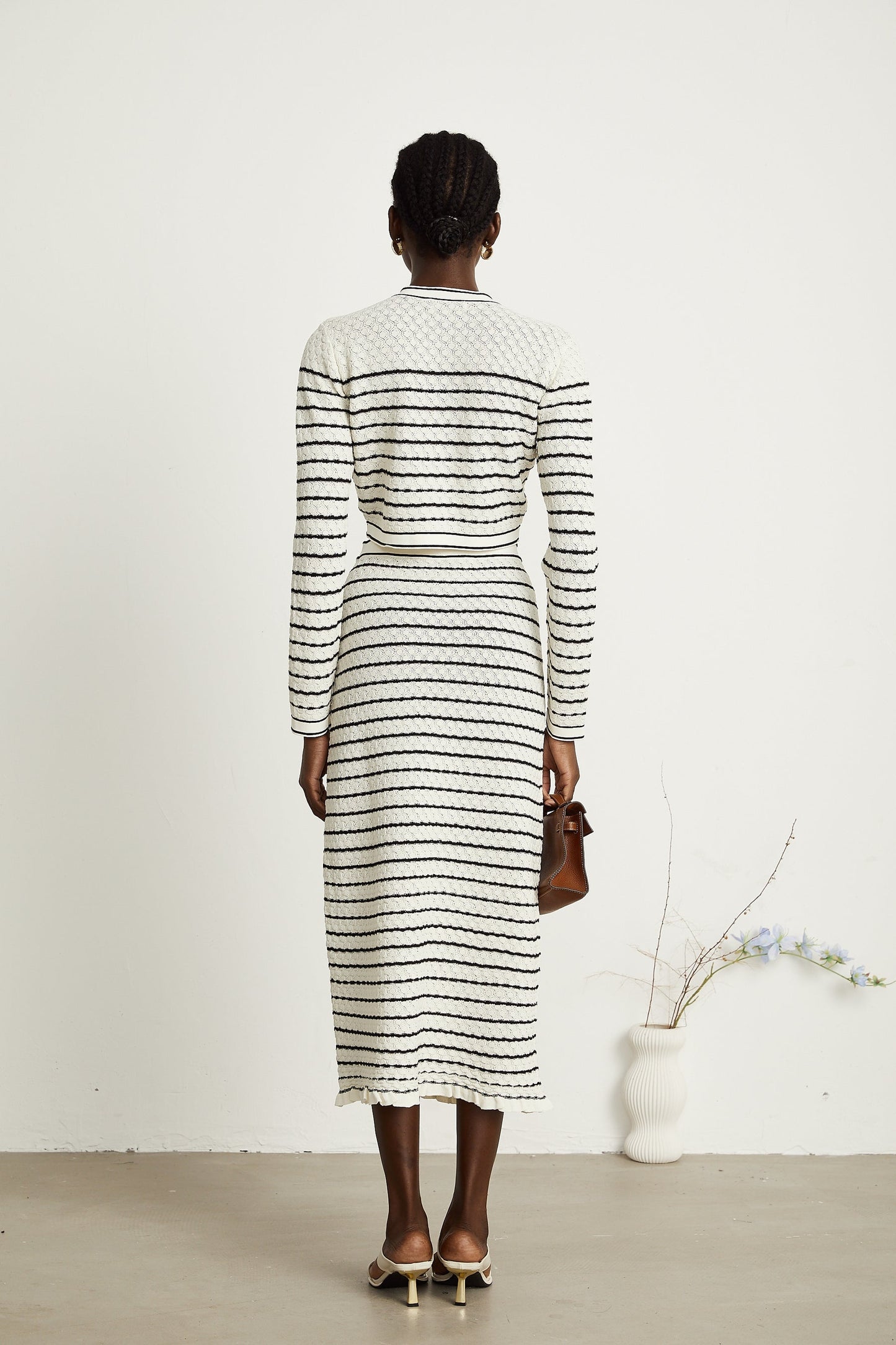 Colette pointelleknit cardigan skirt matching set